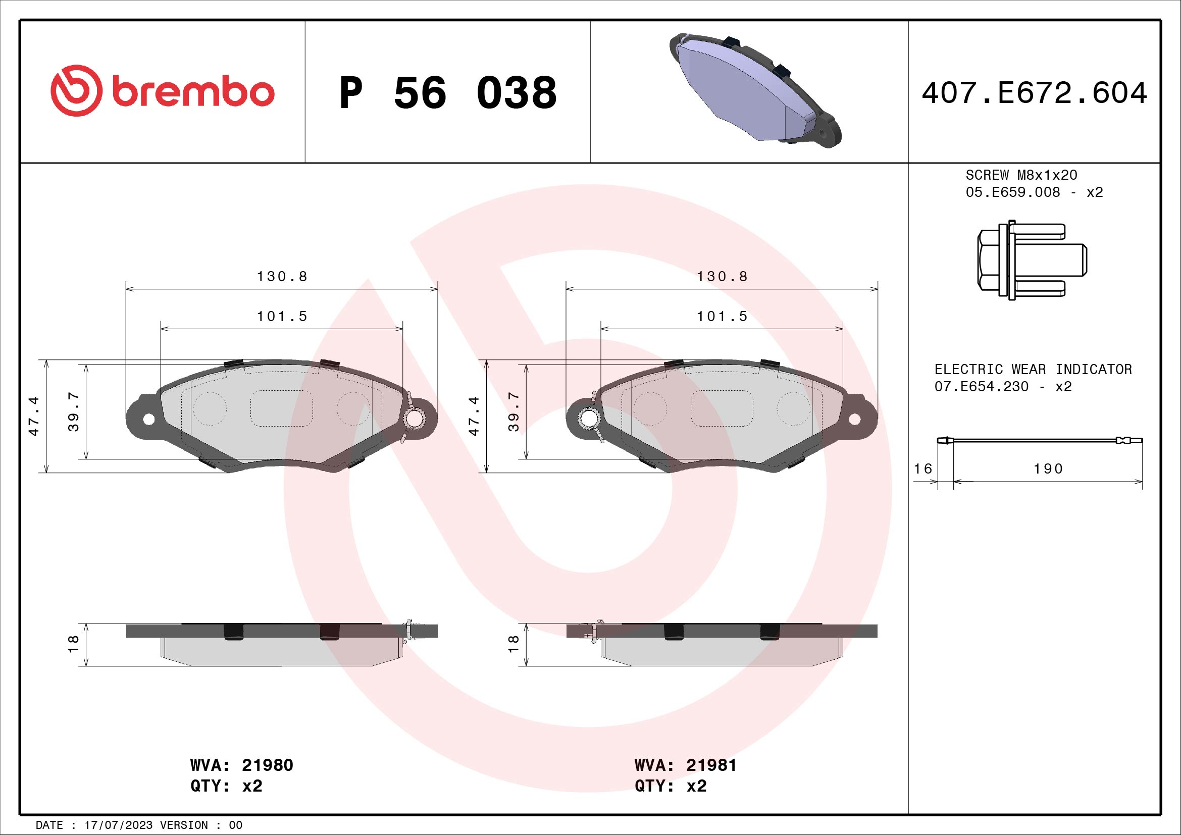 BREMBO Első fékbetét P56038_BREMBO