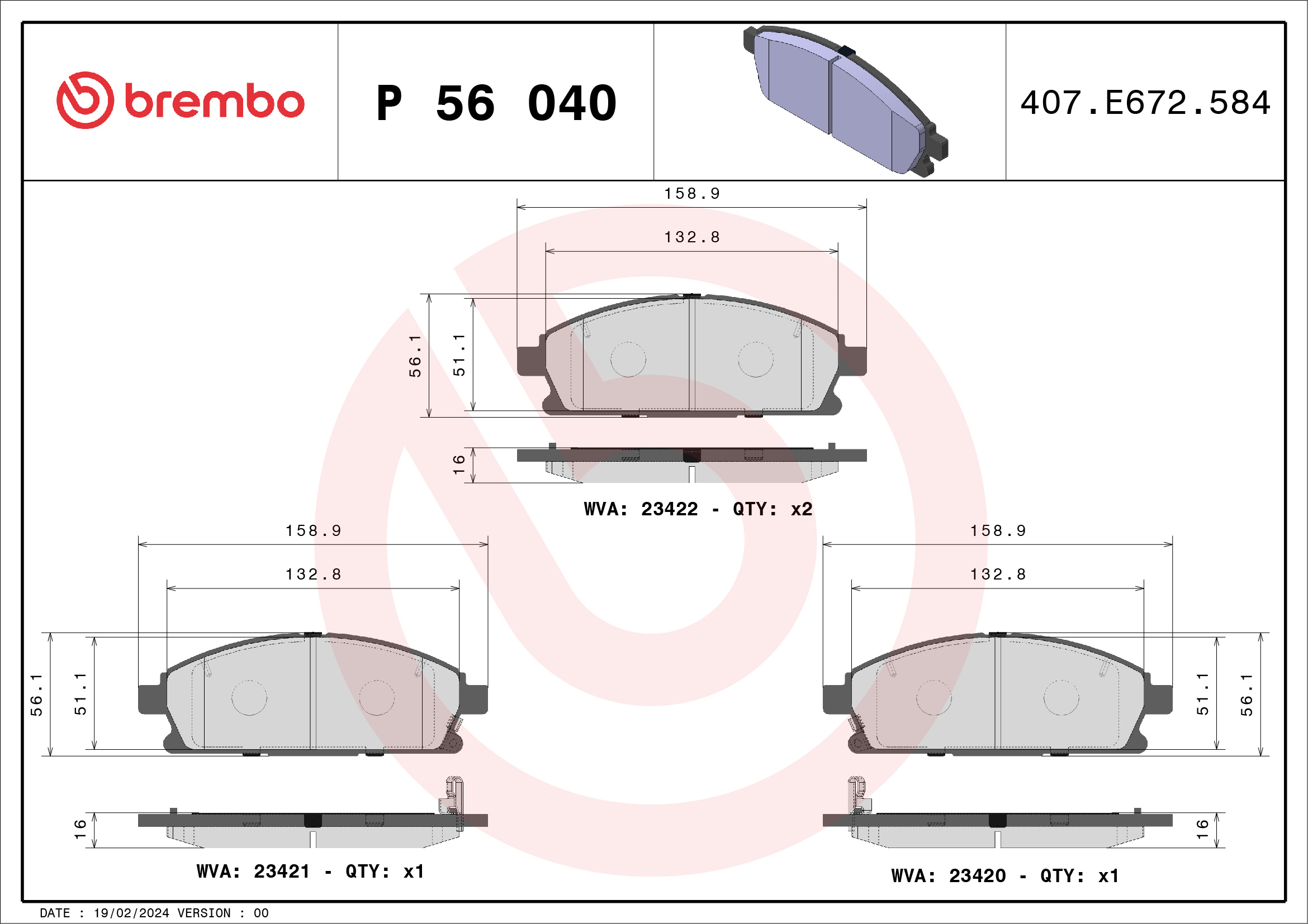 BREMBO Első fékbetét P56040_BREMBO