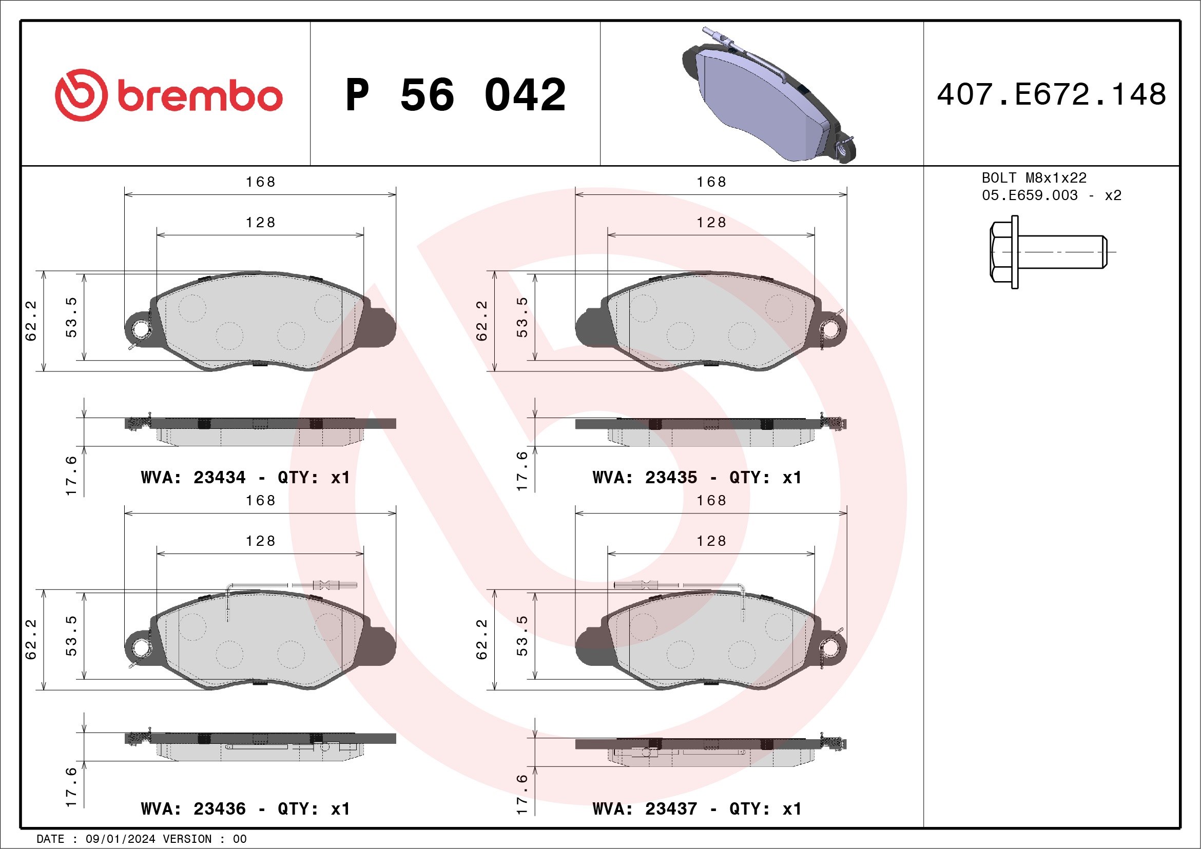 BREMBO Első fékbetét P56042_BREMBO