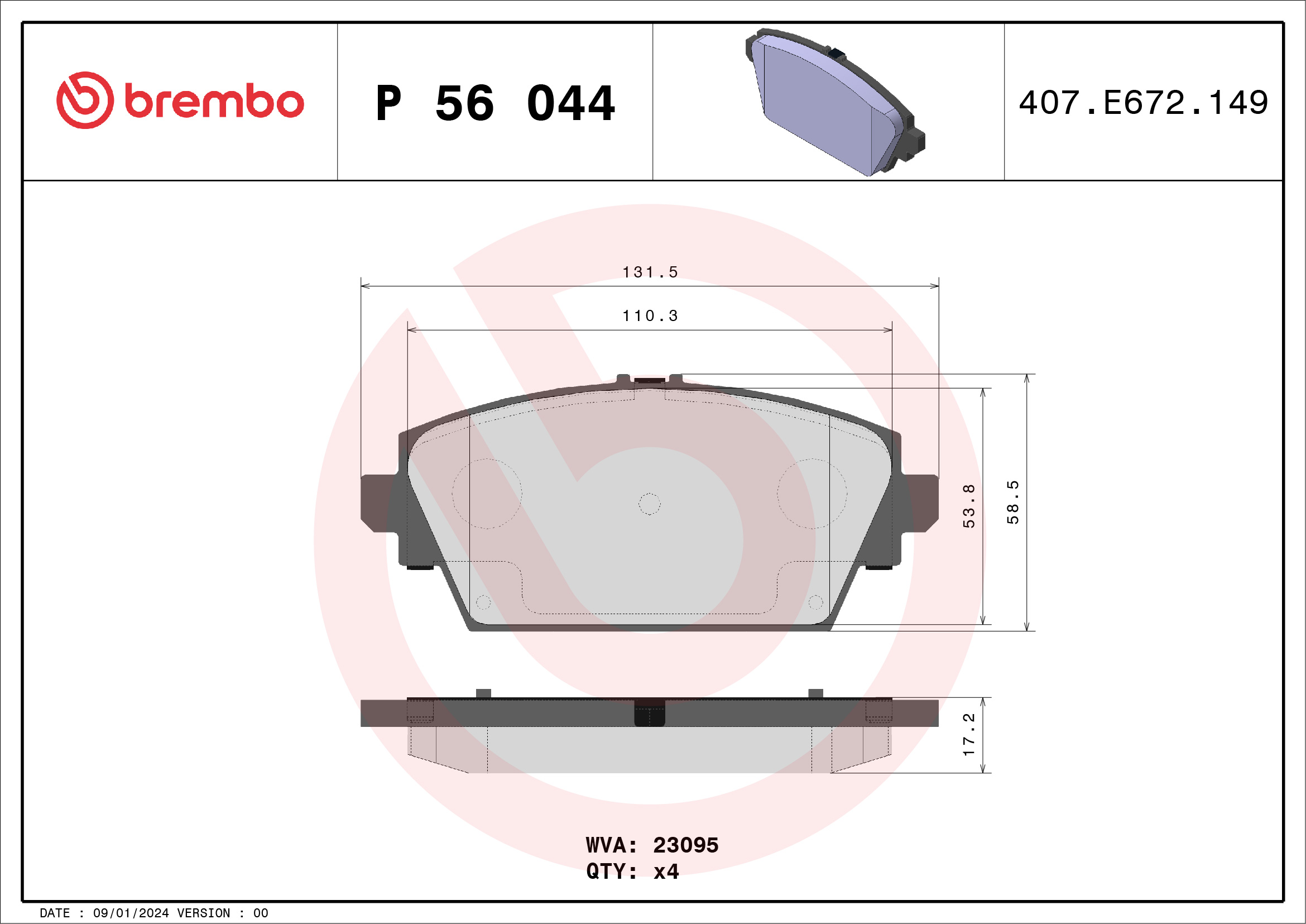 BREMBO Első fékbetét P56044_BREMBO