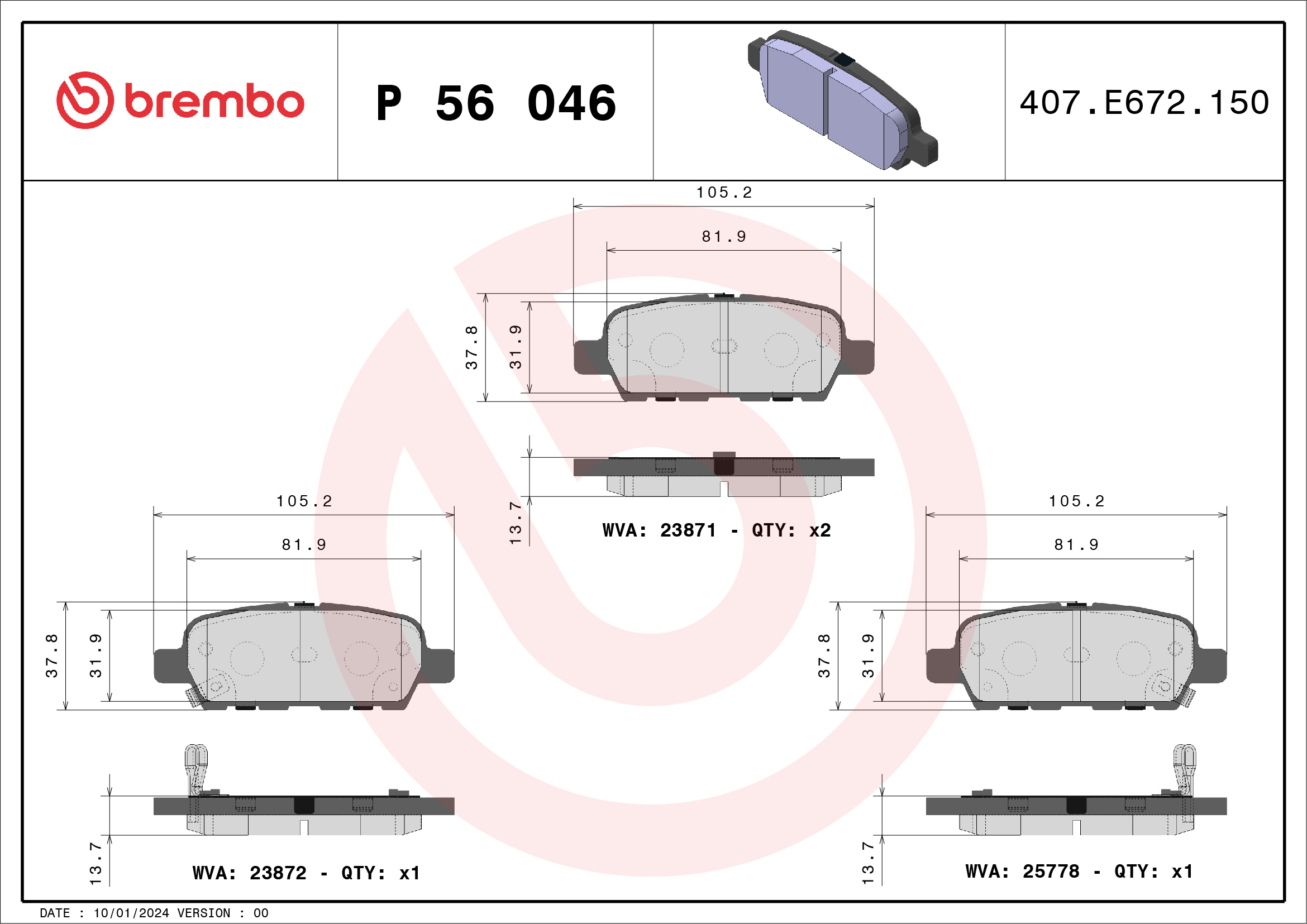 BREMBO Hátsó fékbetét P56046_BREMBO