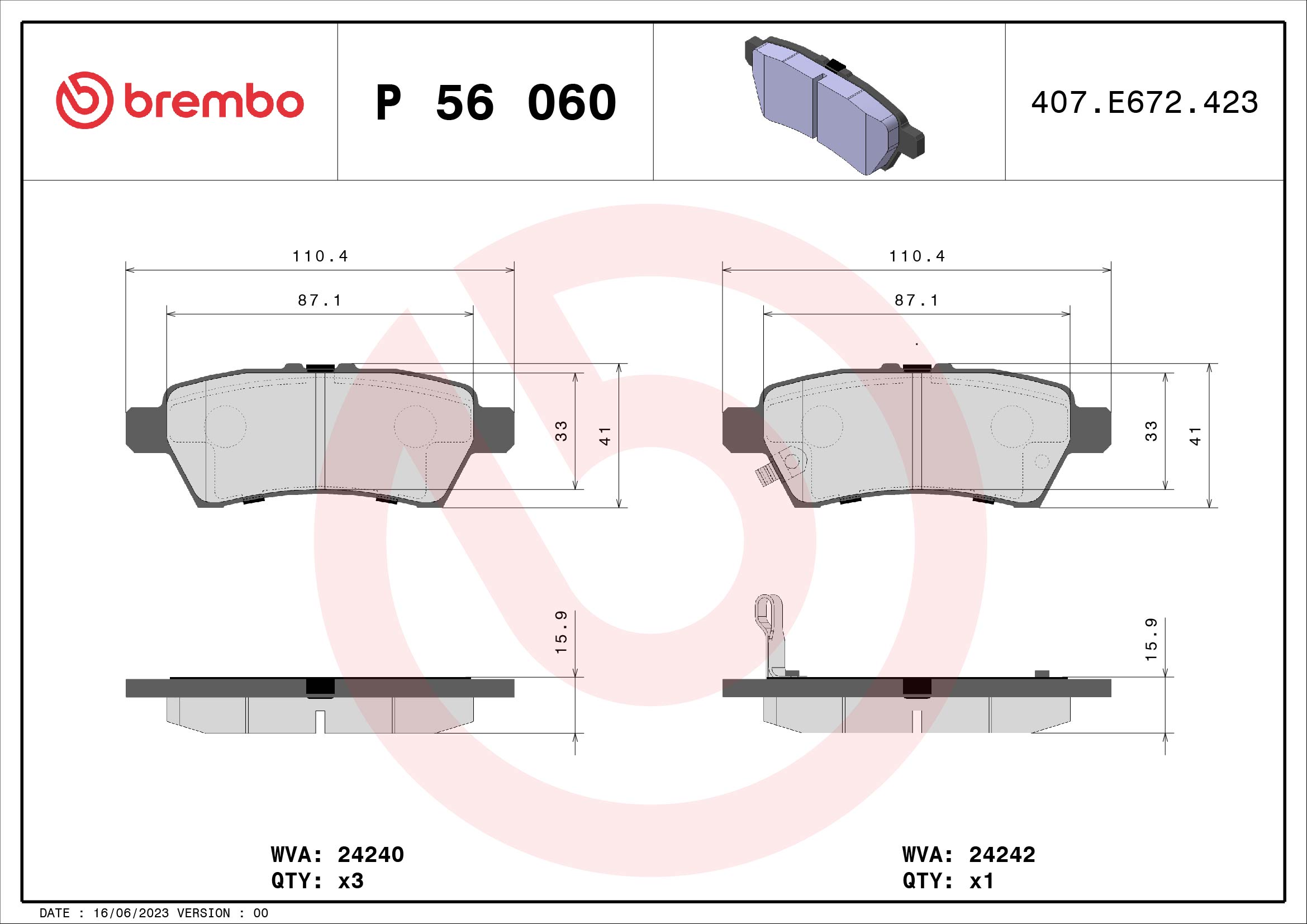 BREMBO Hátsó fékbetét P56060_BREMBO