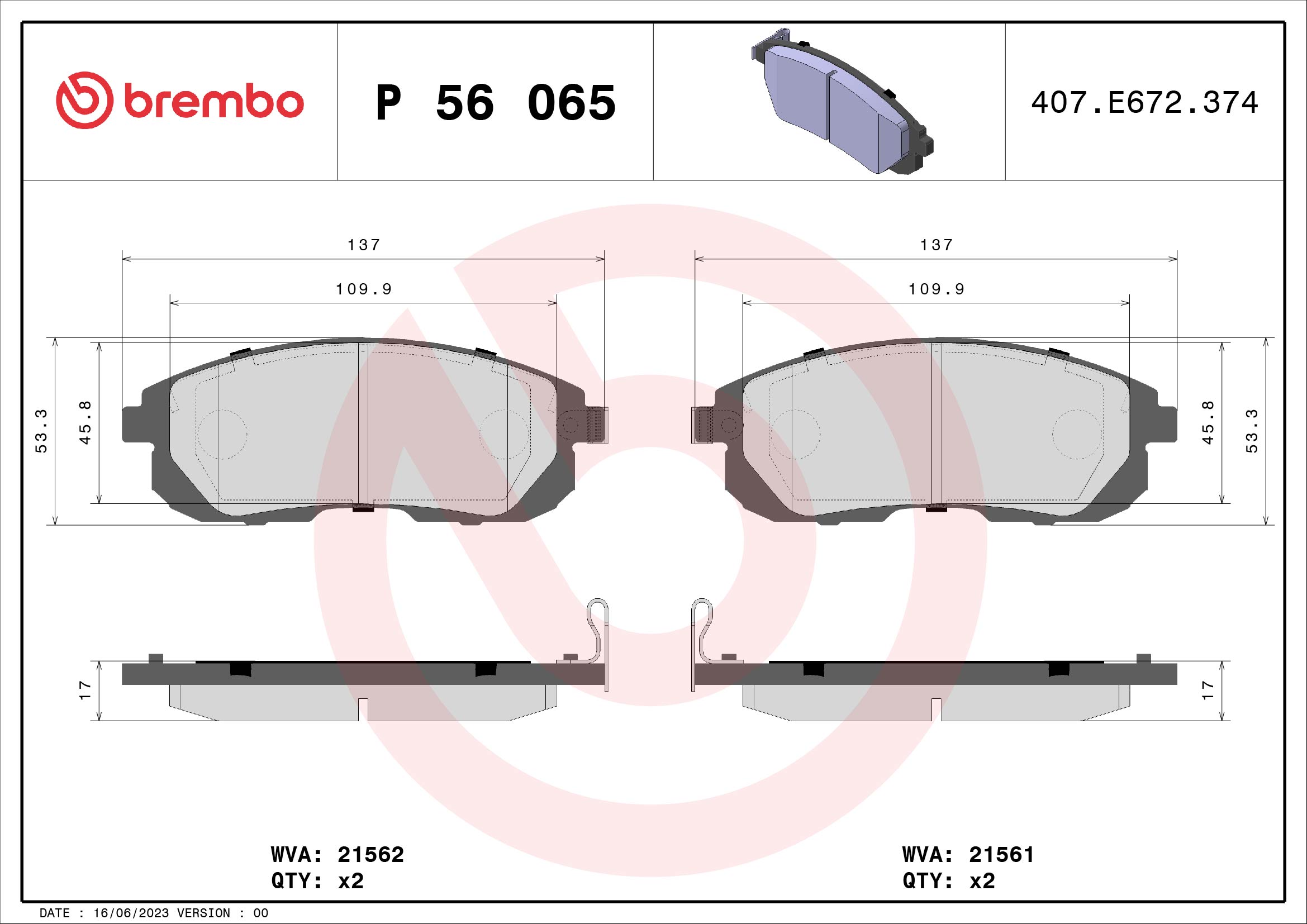 BREMBO Első fékbetét P56065_BREMBO