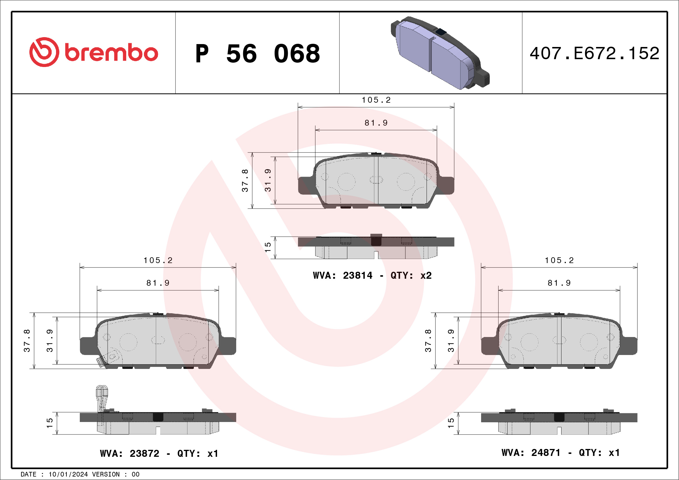 BREMBO Hátsó fékbetét P56068_BREMBO