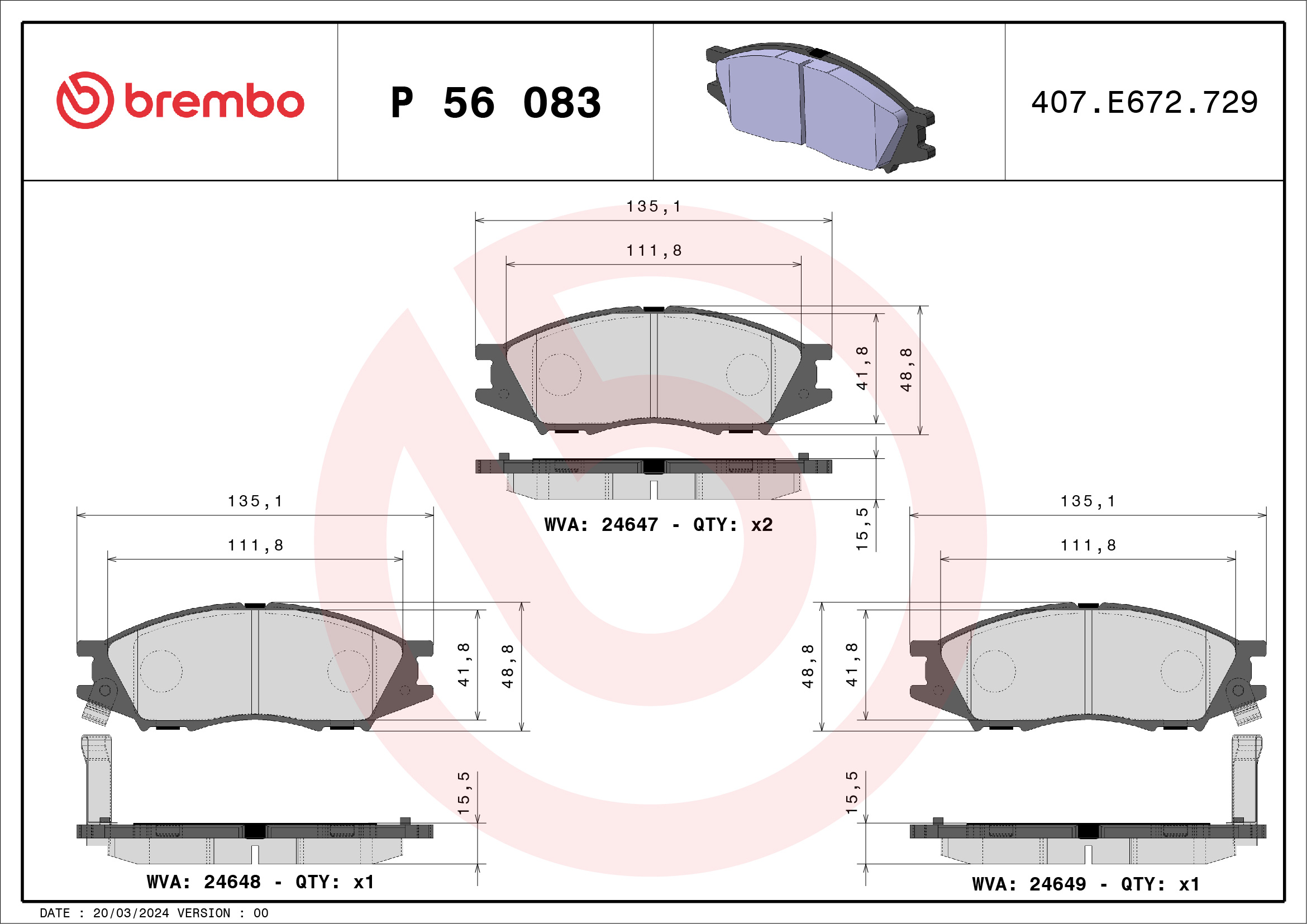 BREMBO Első fékbetét P56083_BREMBO