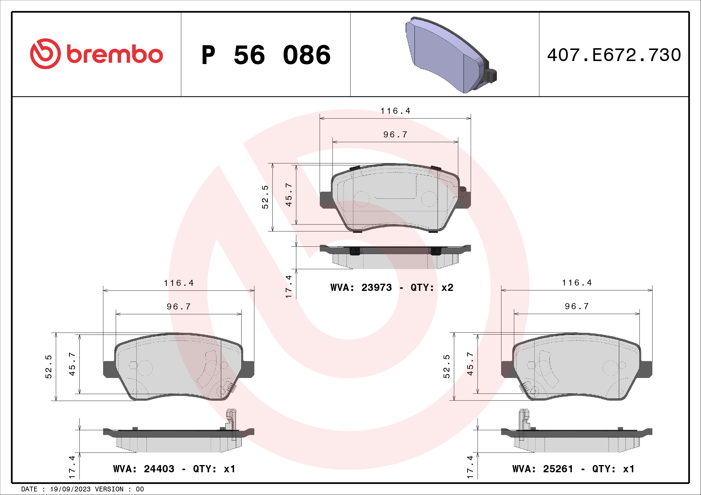 BREMBO Első fékbetét P56086_BREMBO