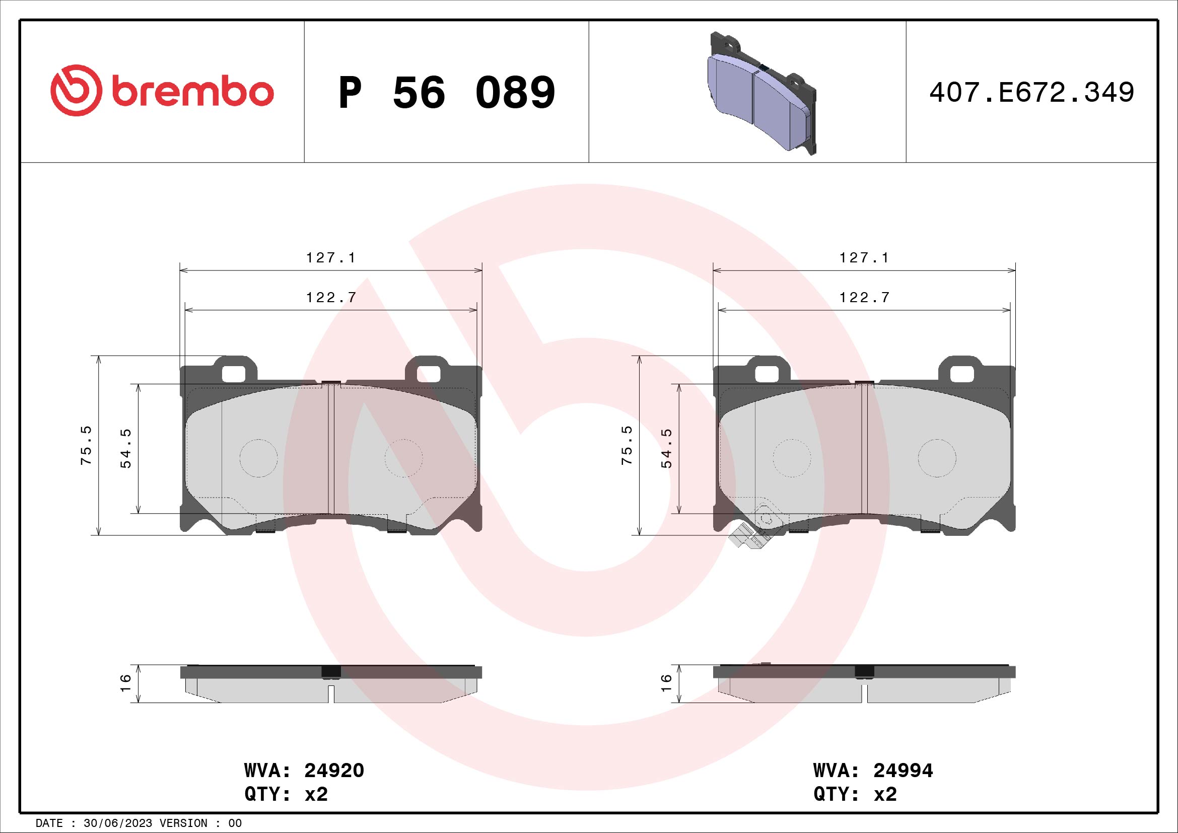 BREMBO Első fékbetét P56089_BREMBO