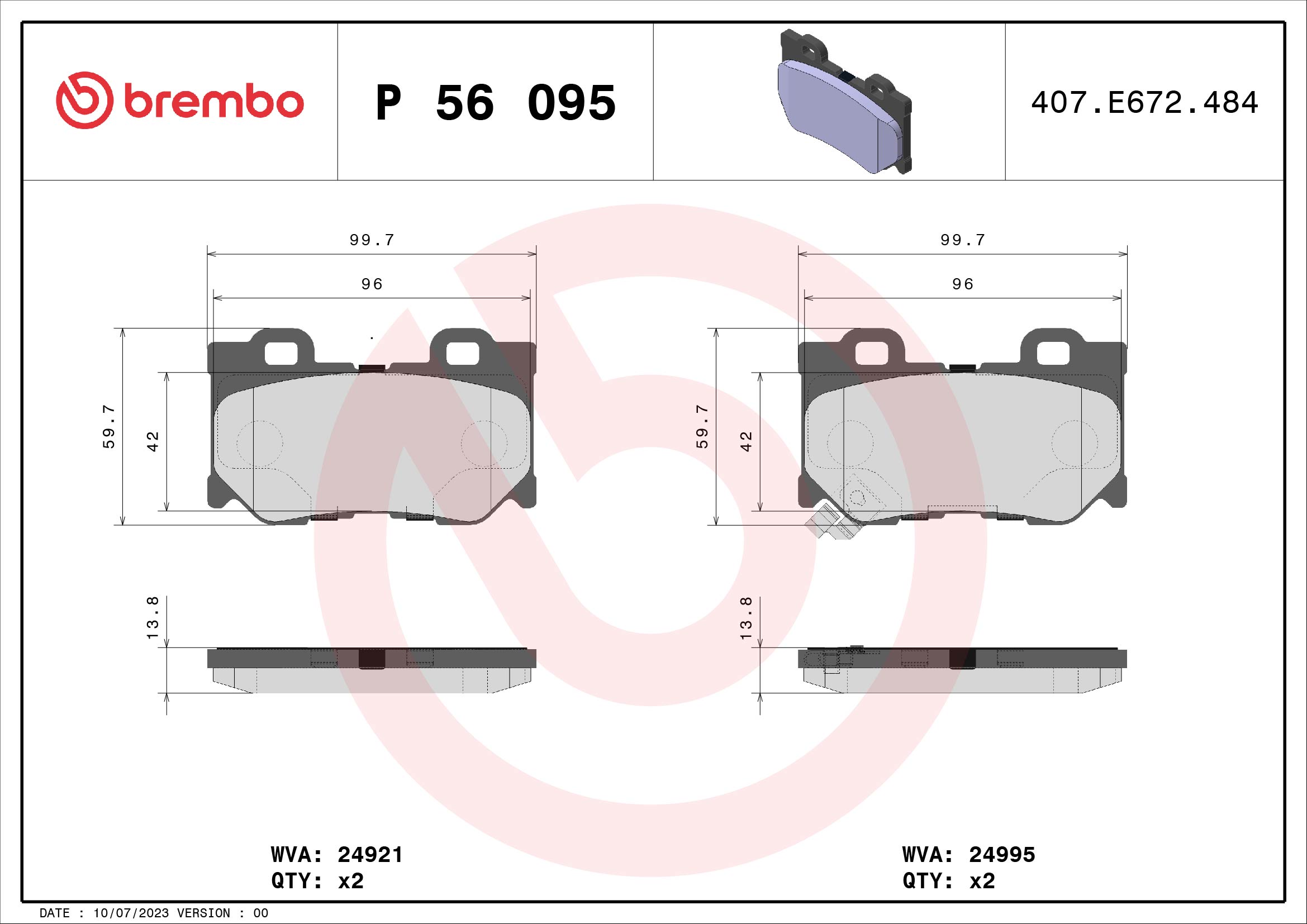 BREMBO Hátsó fékbetét P56095_BREMBO