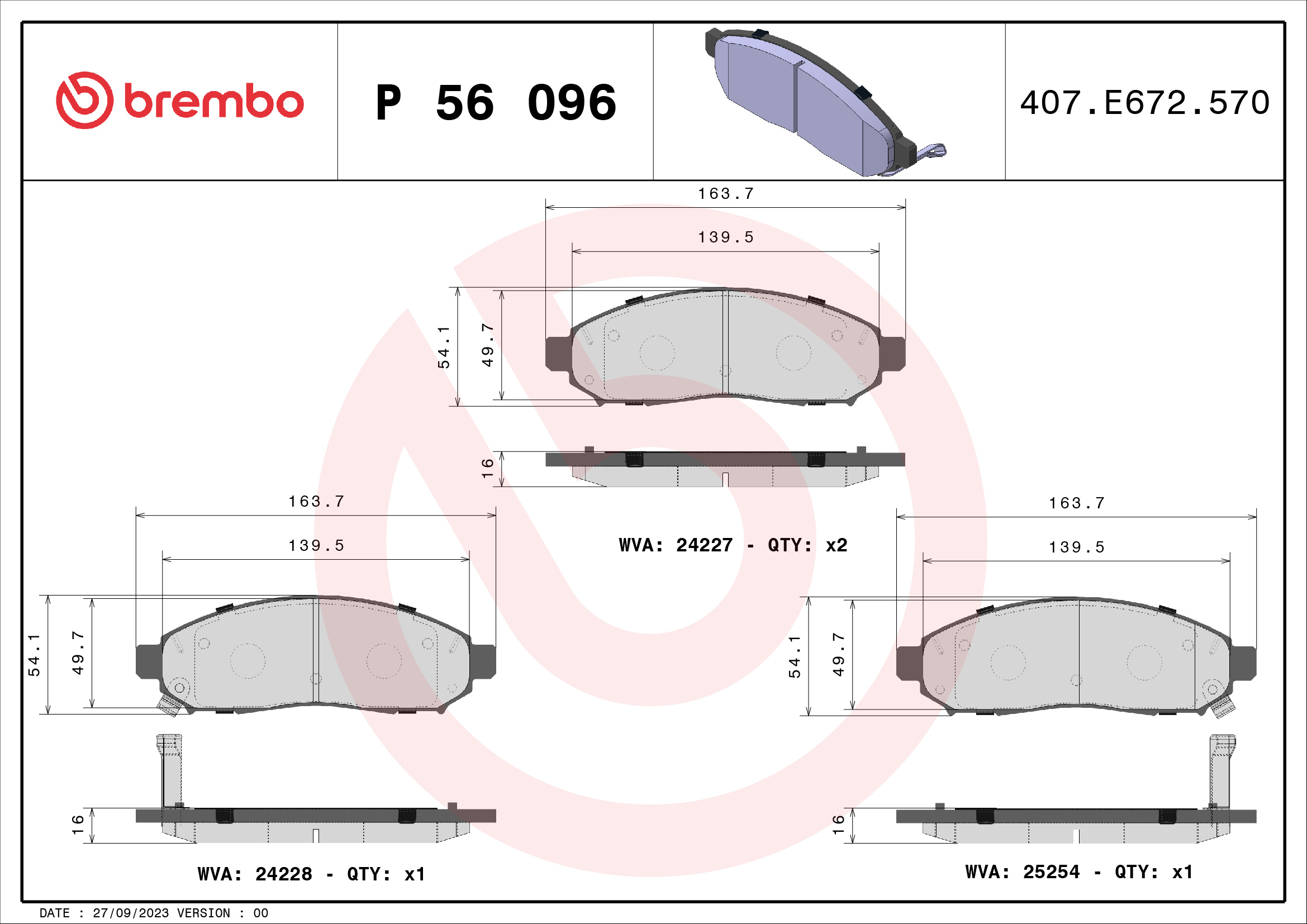 BREMBO Első fékbetét P56096_BREMBO