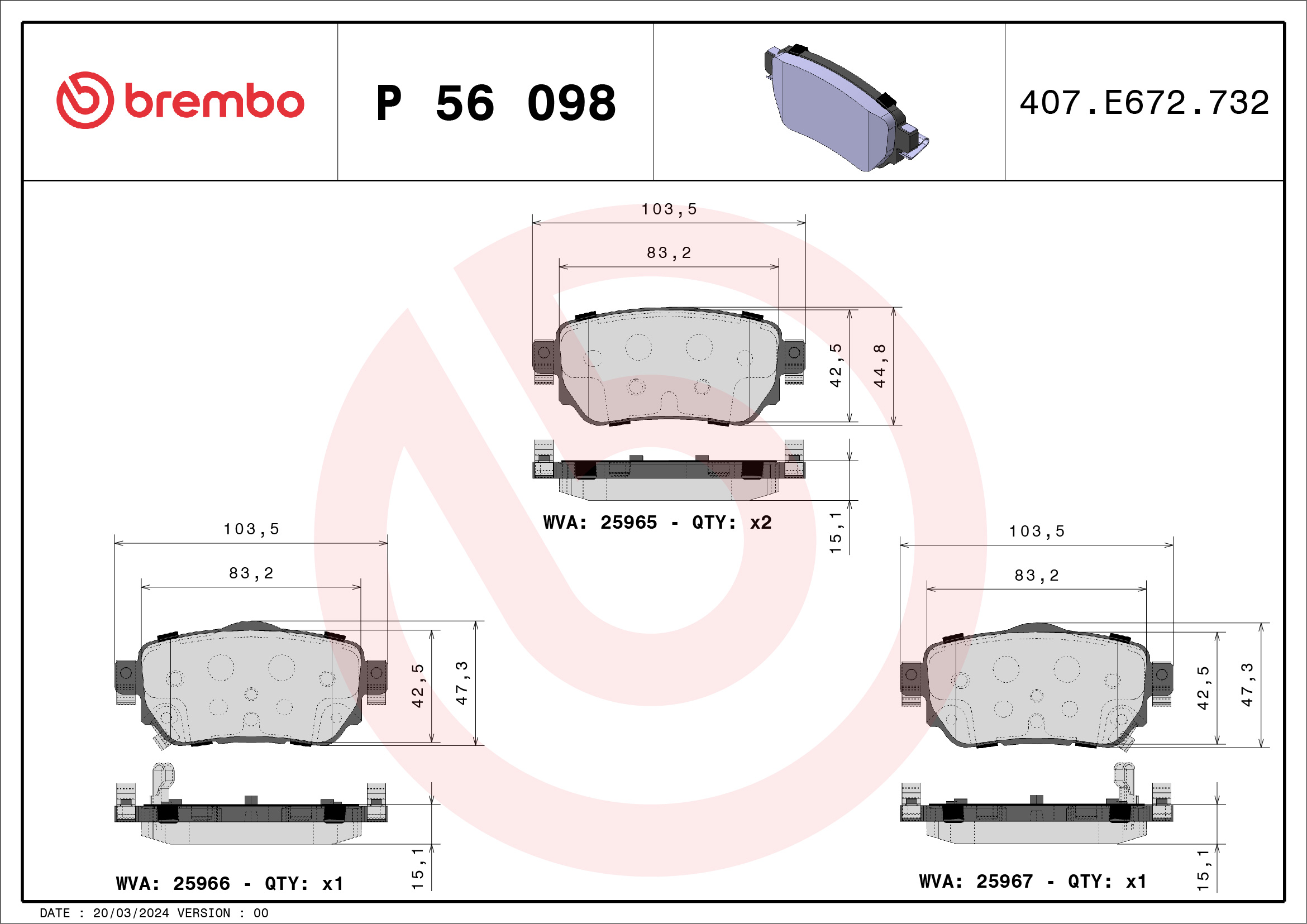 BREMBO Hátsó fékbetét P56098_BREMBO