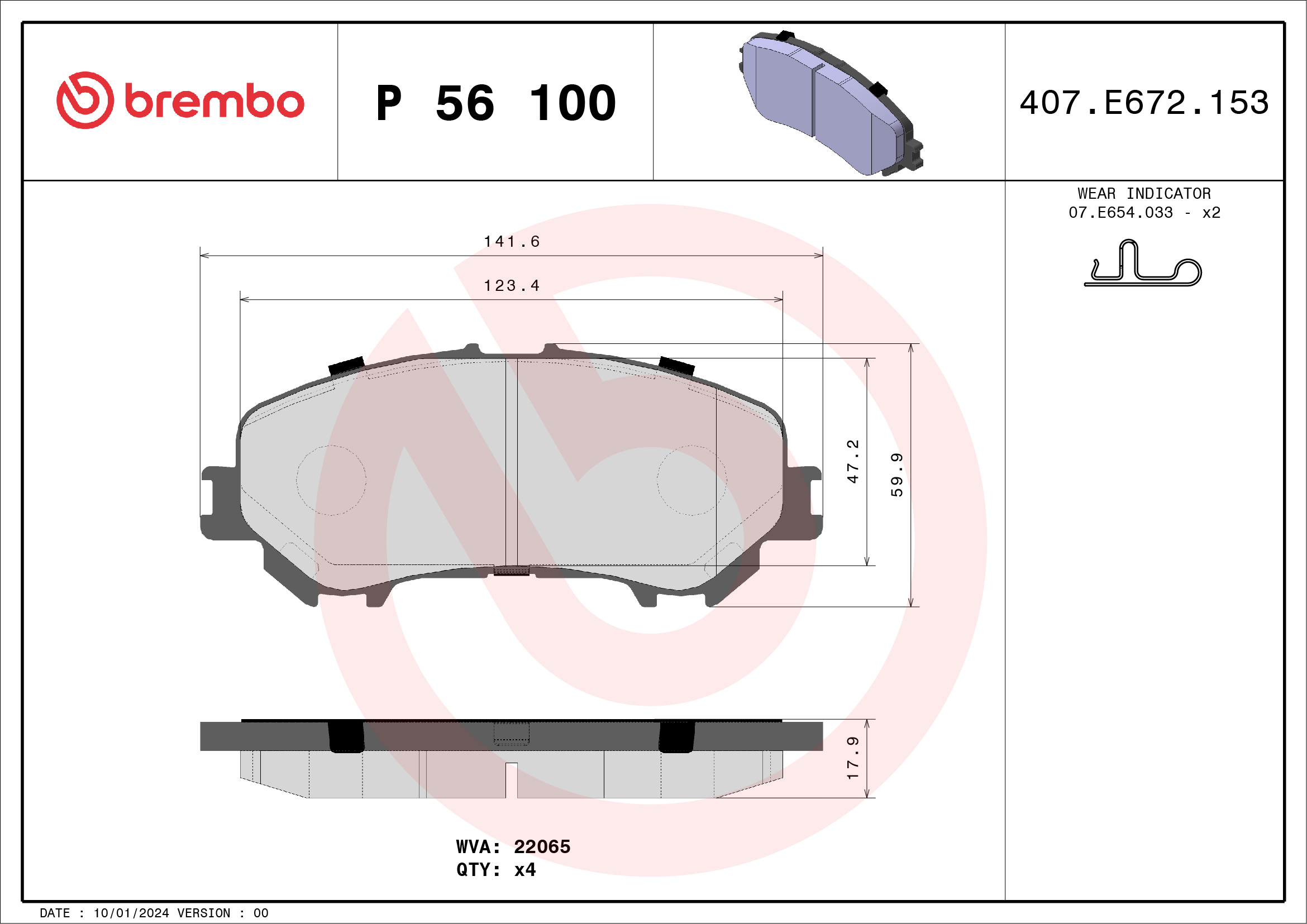 BREMBO Első fékbetét P56100_BREMBO