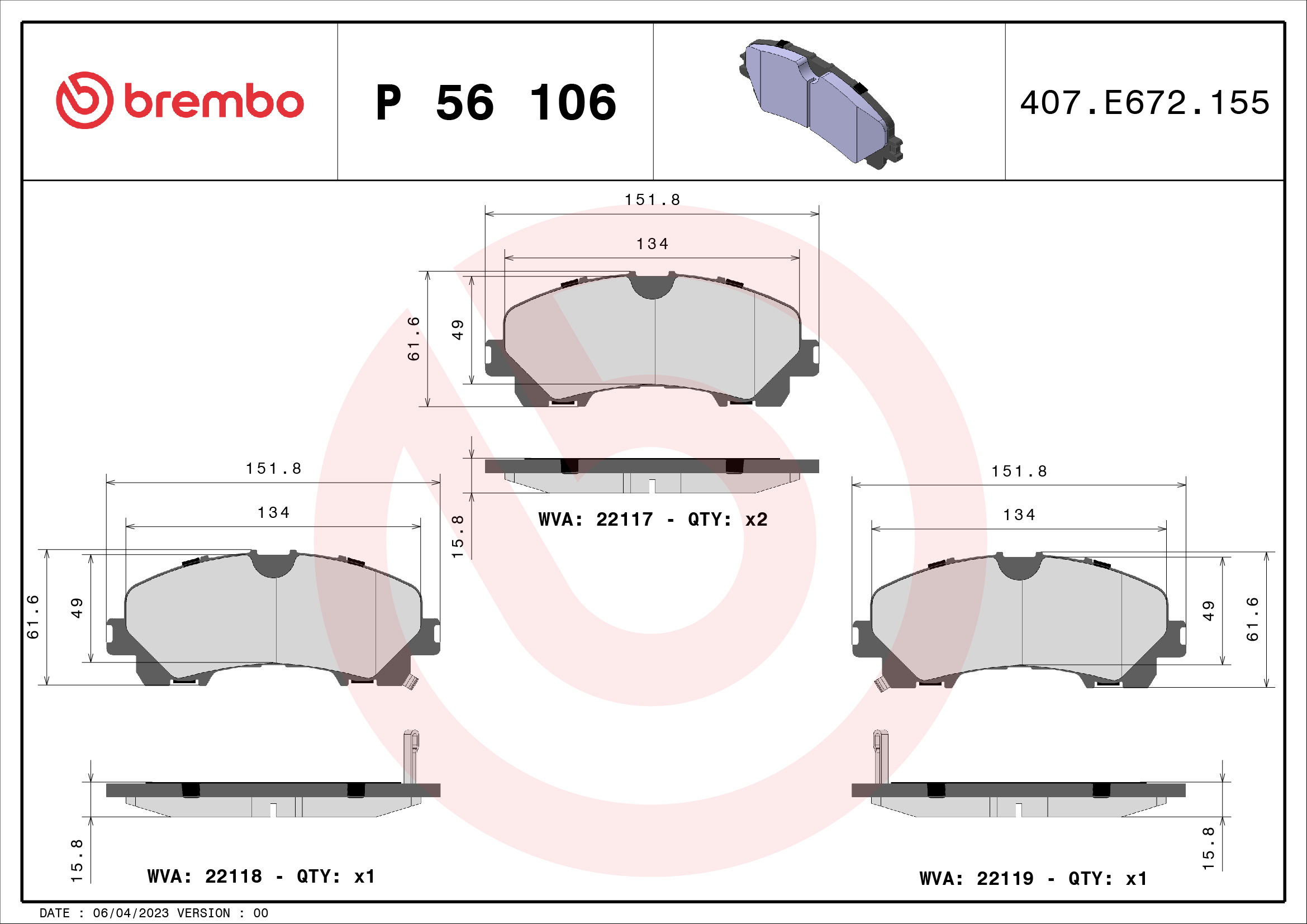 BREMBO Első fékbetét P56106_BREMBO