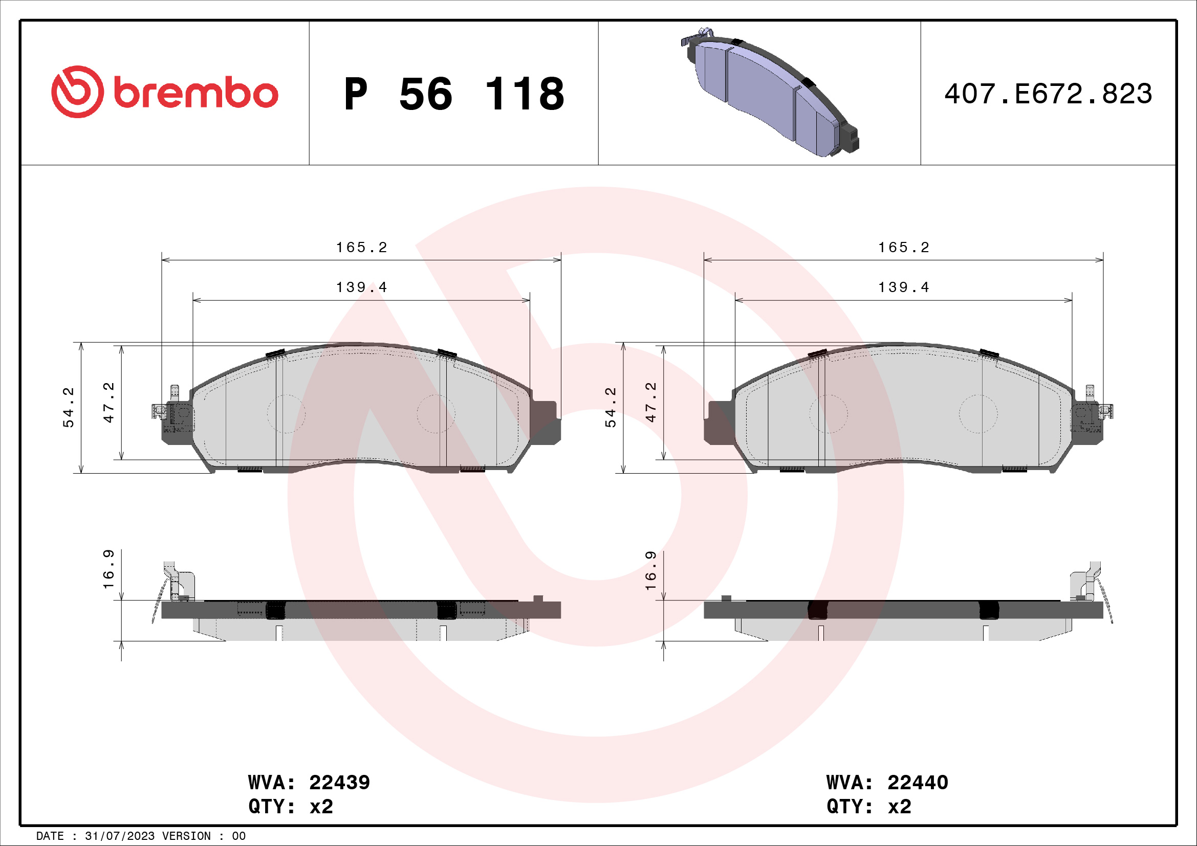 BREMBO Fékbetét, mind P56118_BREMBO