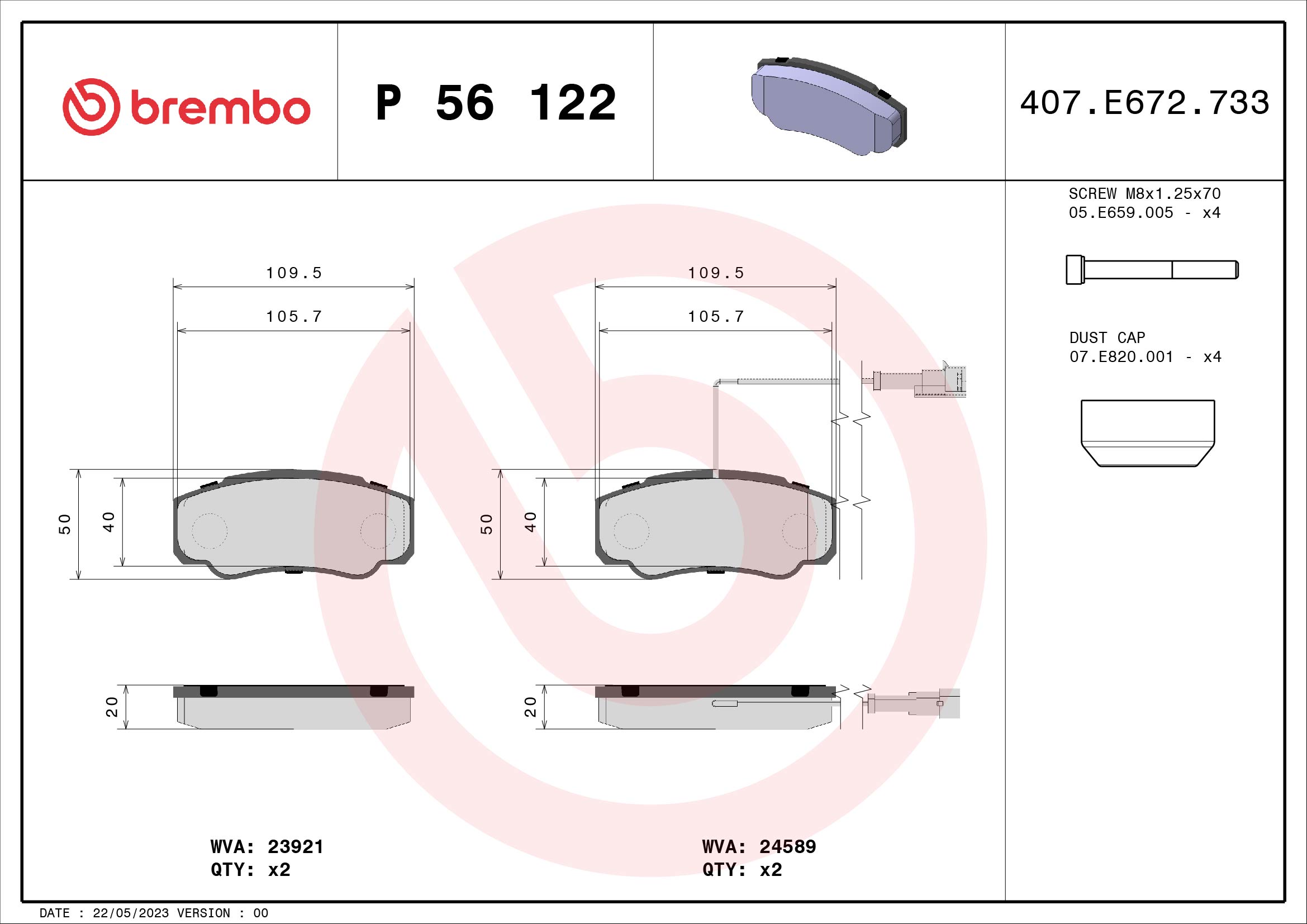 BREMBO Fékbetét, mind P56122_BREMBO