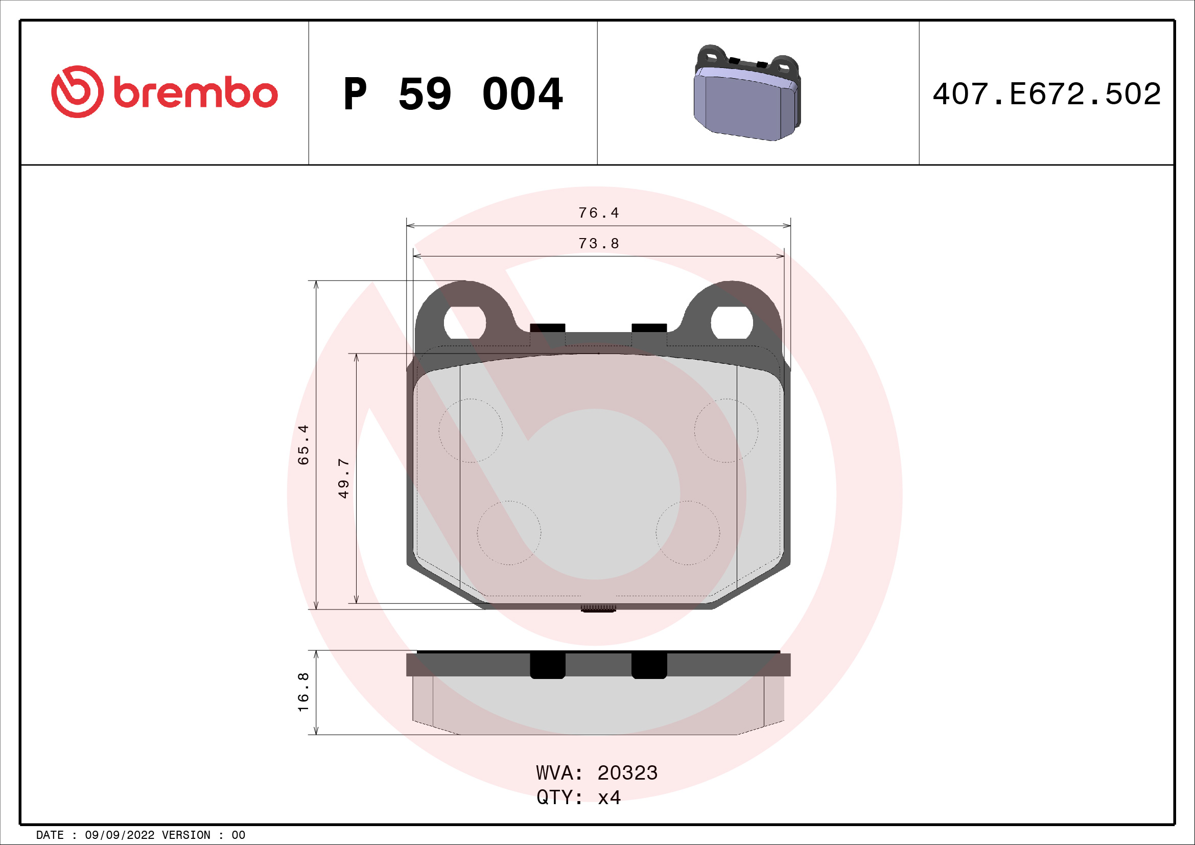 BREMBO Első fékbetét P59004_BREMBO