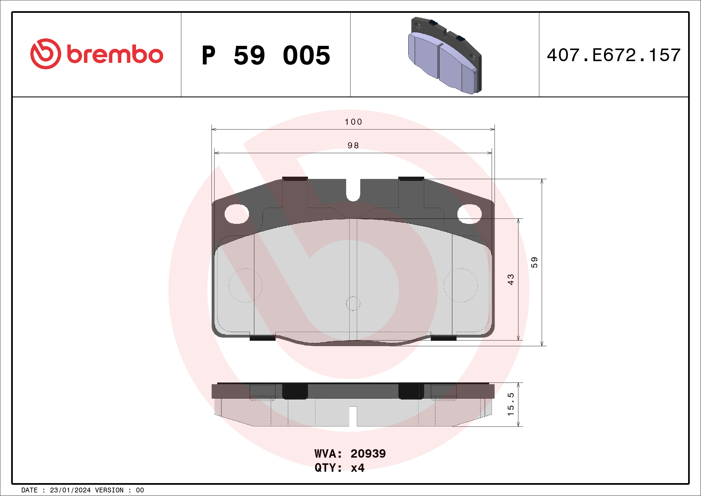 BREMBO Első fékbetét P59005_BREMBO