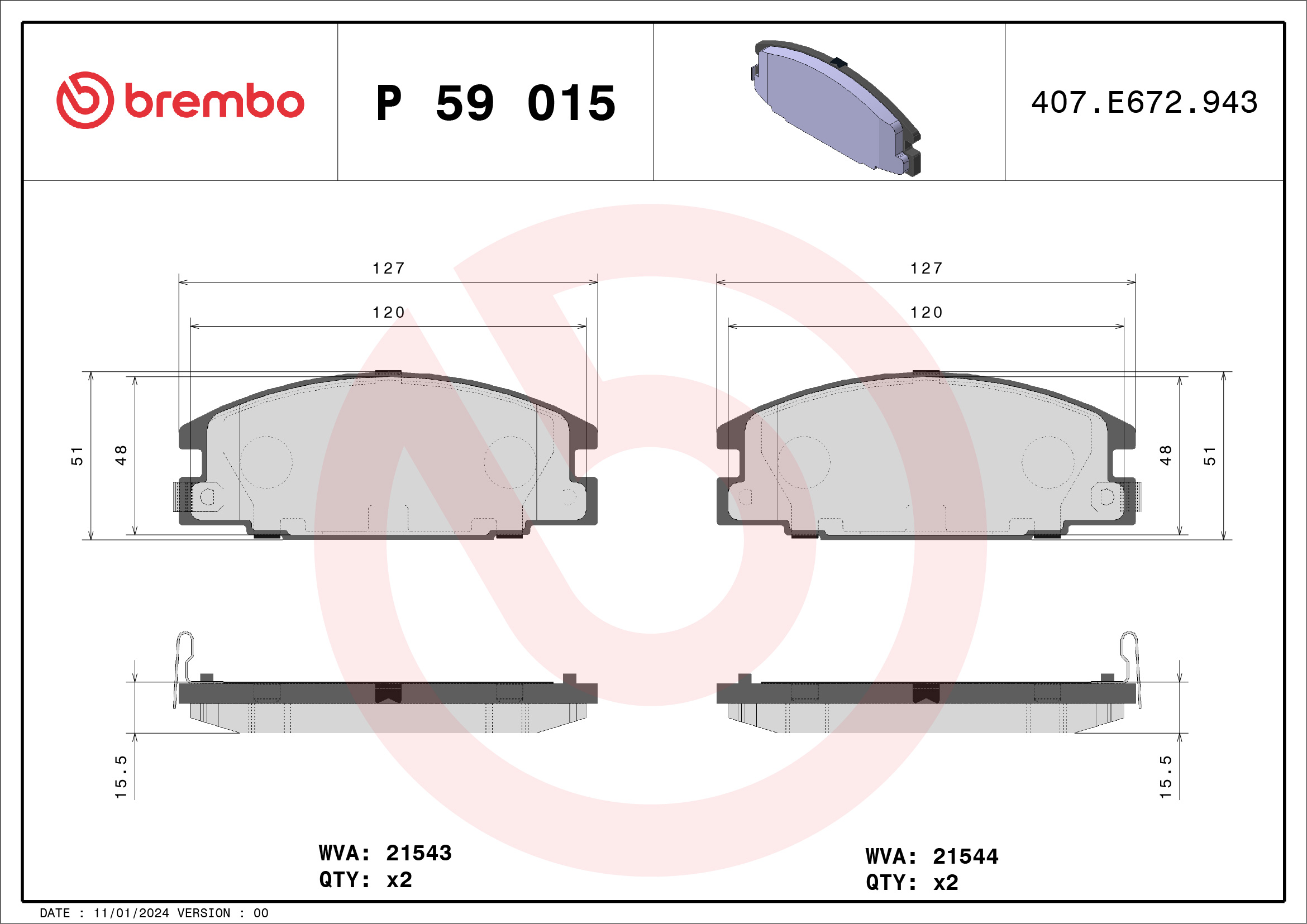 BREMBO Első fékbetét P59015_BREMBO