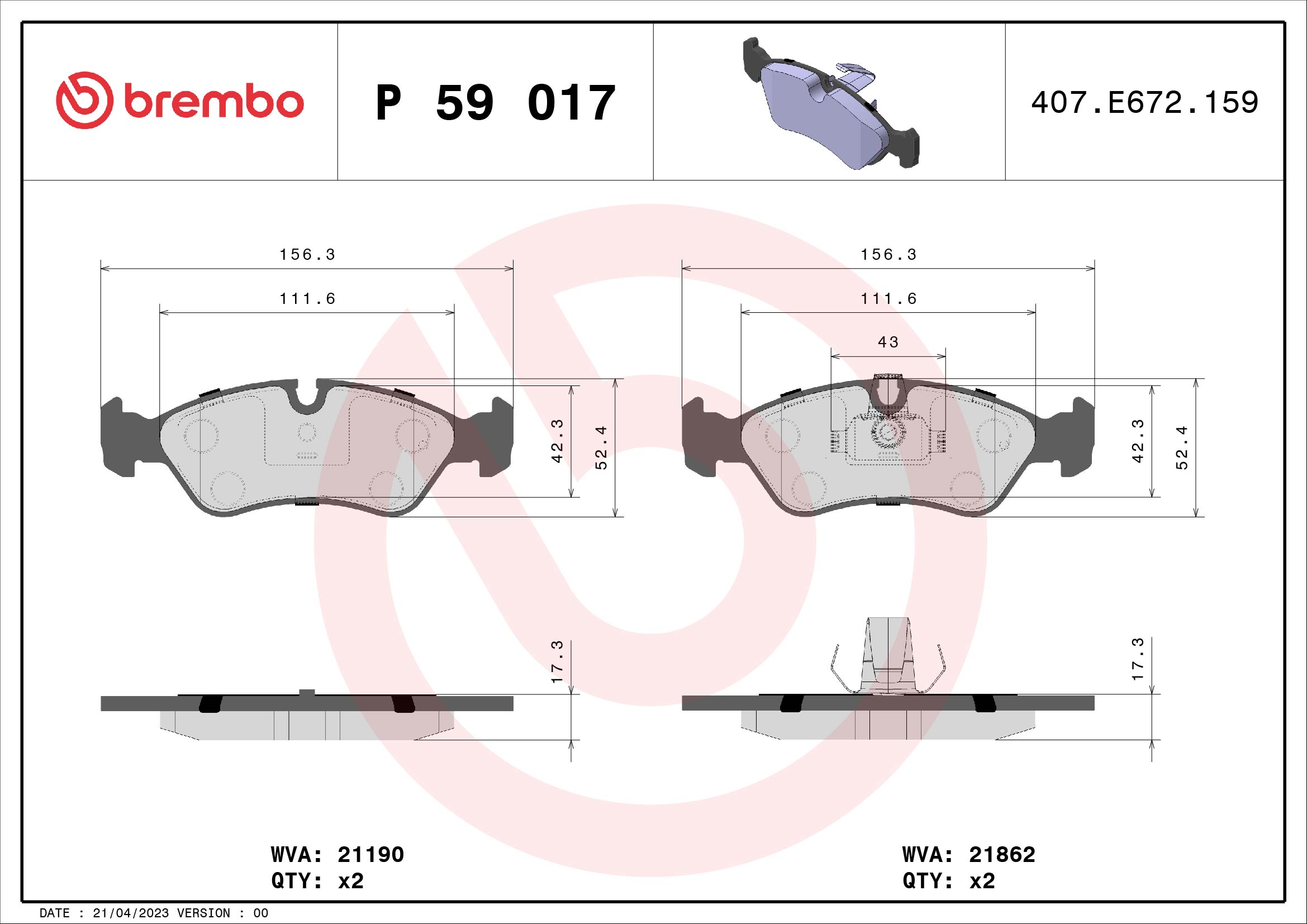 BREMBO Első fékbetét P59017_BREMBO