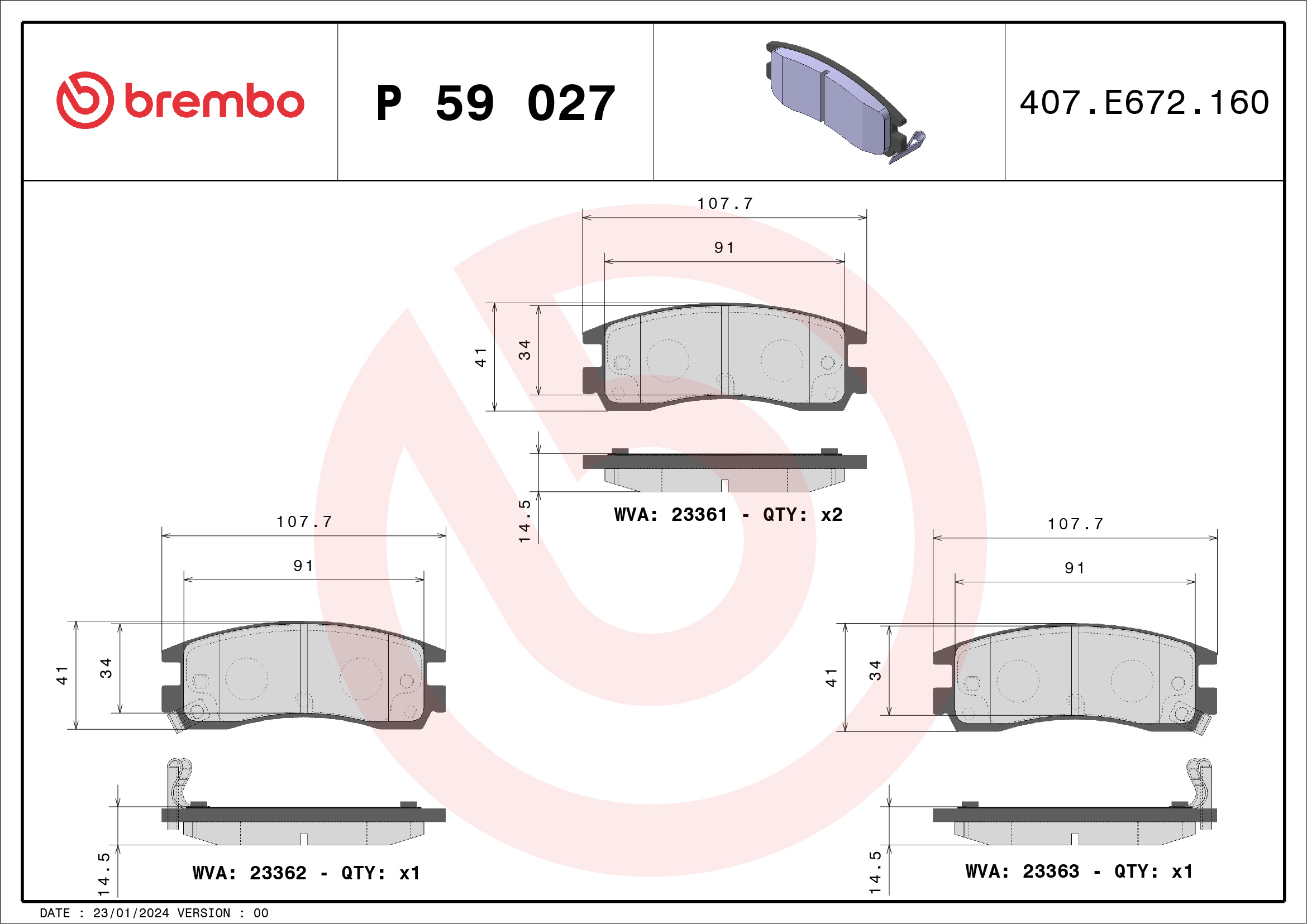 BREMBO Hátsó fékbetét P59027_BREMBO