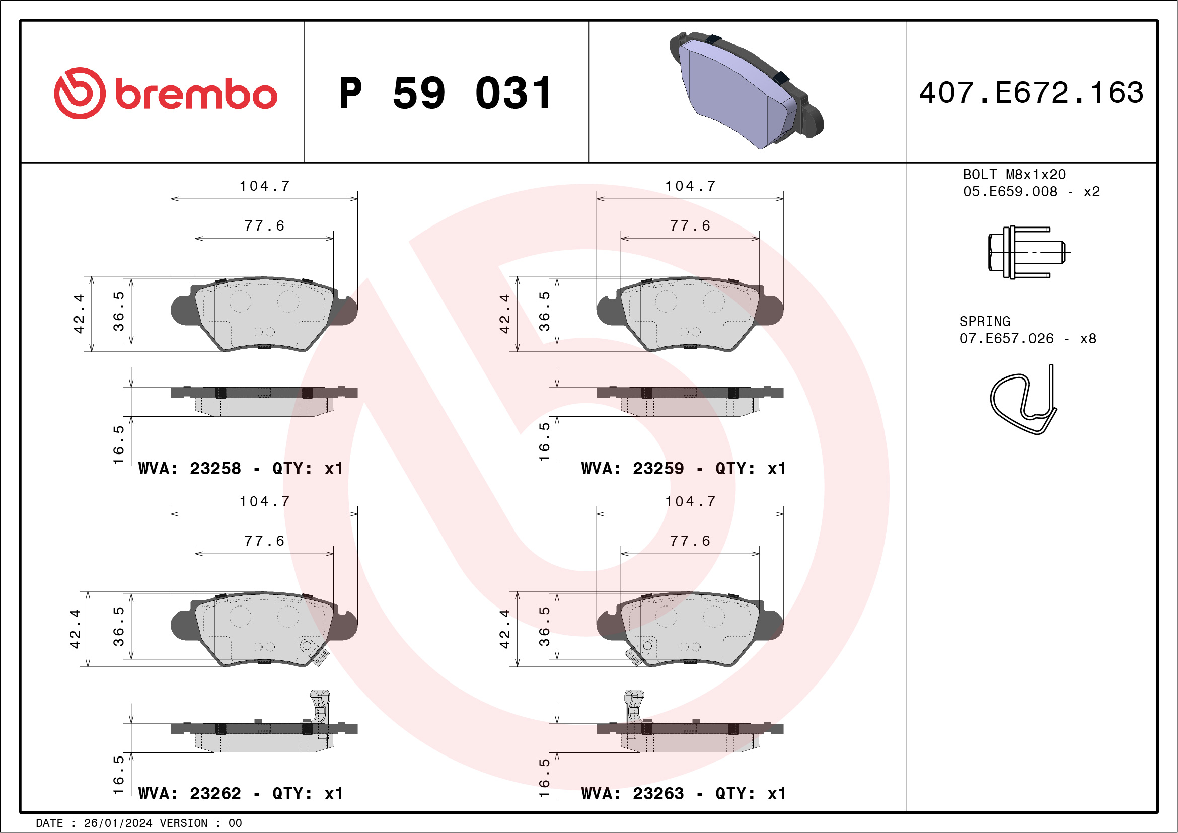 BREMBO Hátsó fékbetét P59031_BREMBO