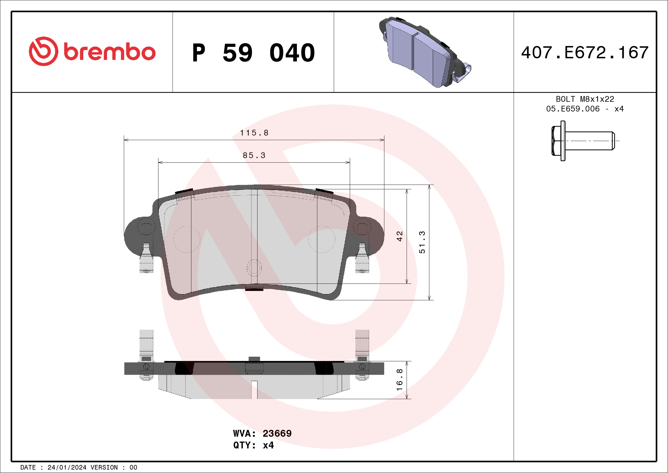 BREMBO Hátsó fékbetét P59040_BREMBO