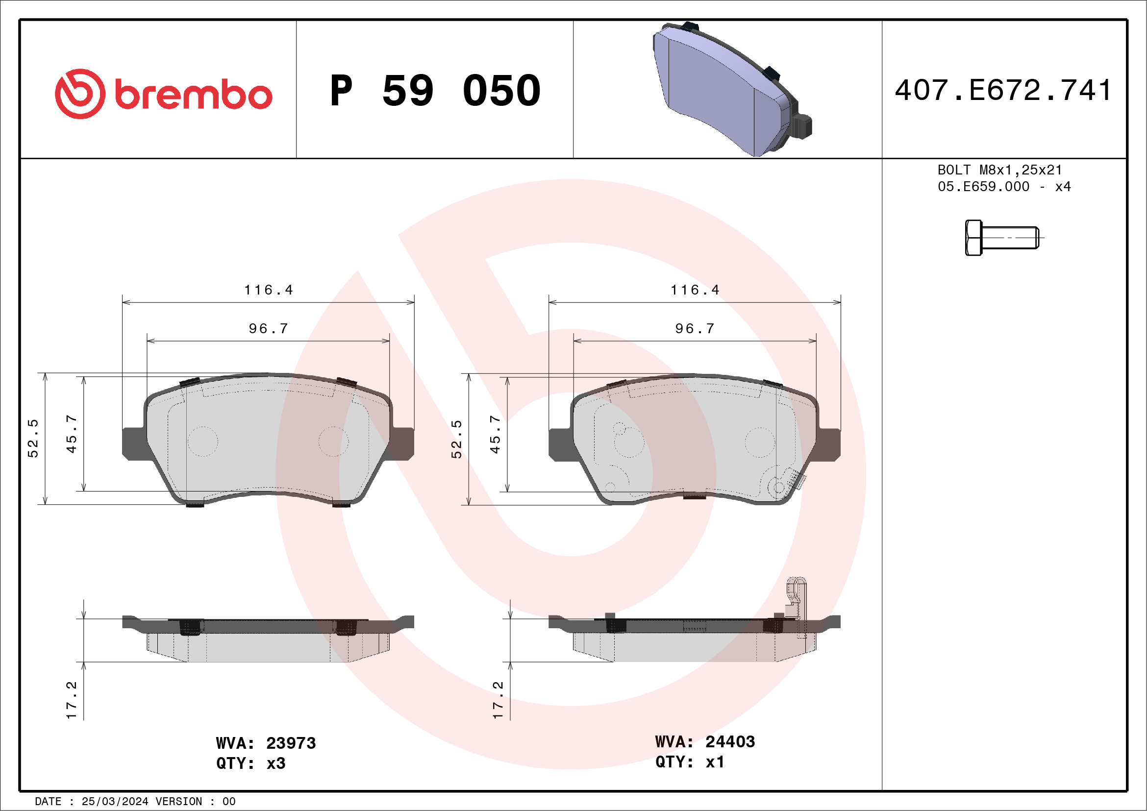 BREMBO Első fékbetét P59050_BREMBO