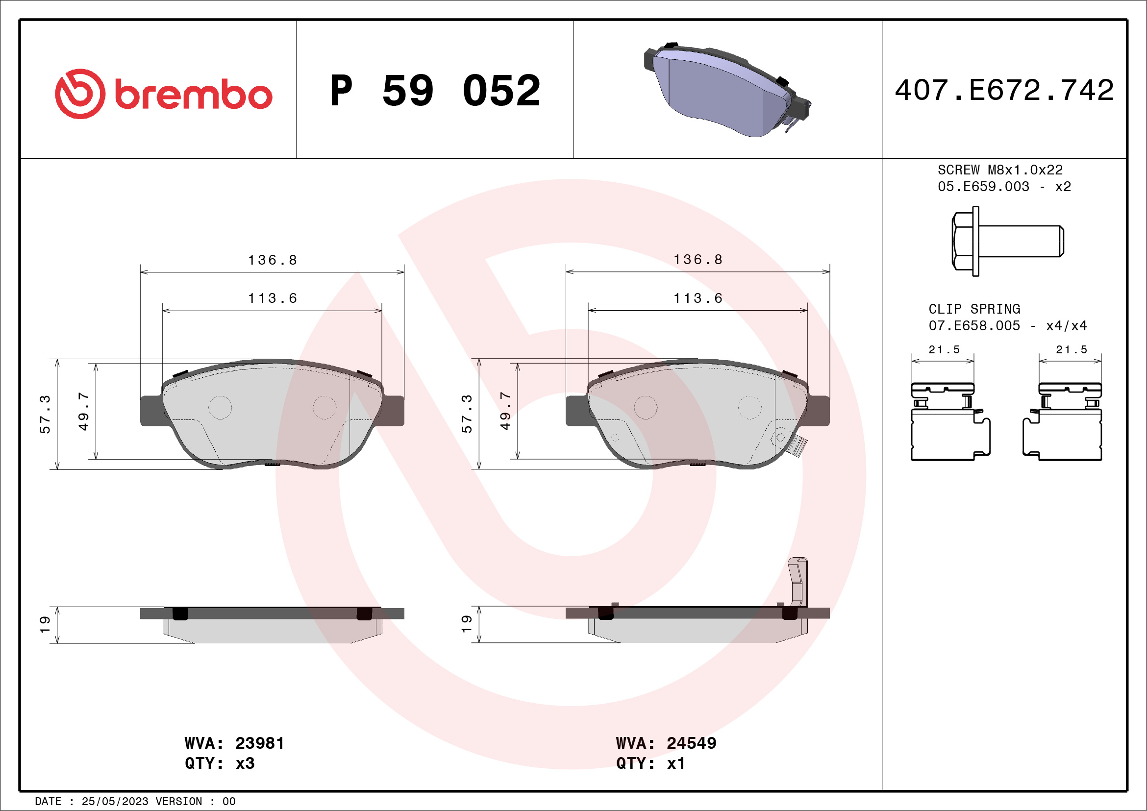 BREMBO Első fékbetét P59052_BREMBO