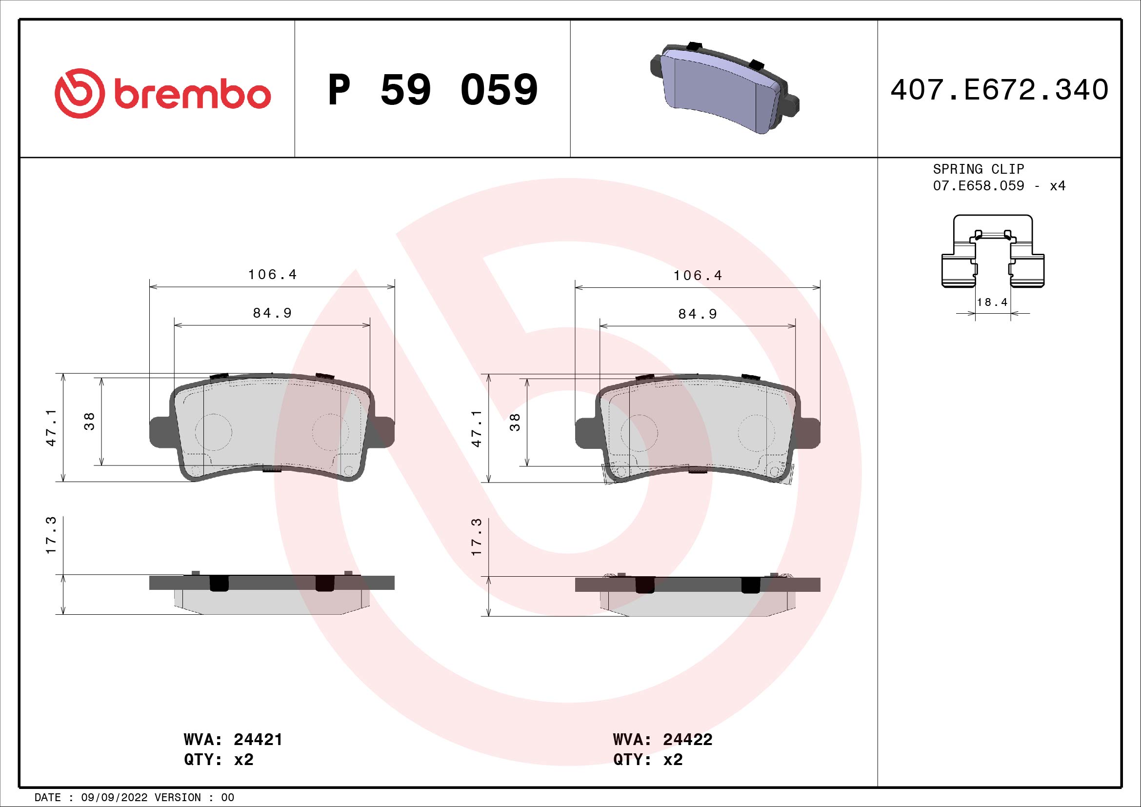 BREMBO Hátsó fékbetét P59059_BREMBO