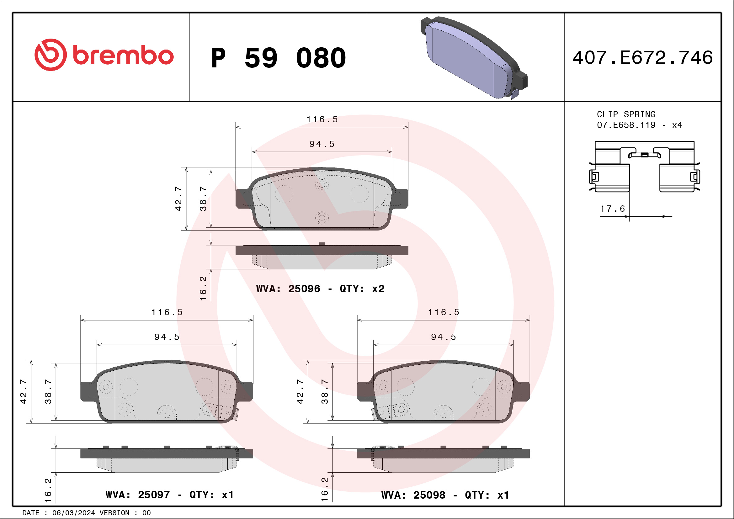 BREMBO Hátsó fékbetét P59080_BREMBO