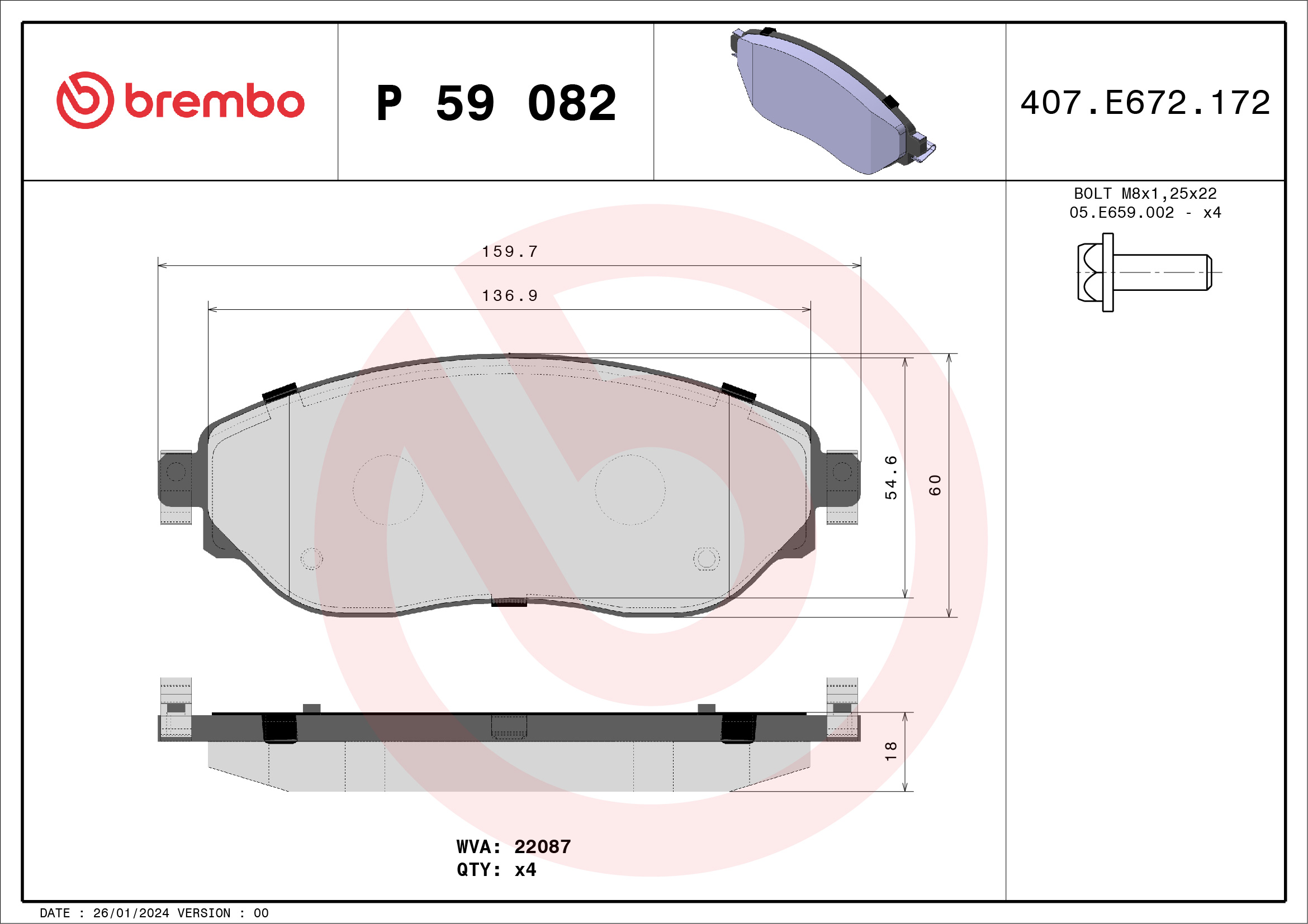 BREMBO Első fékbetét P59082_BREMBO