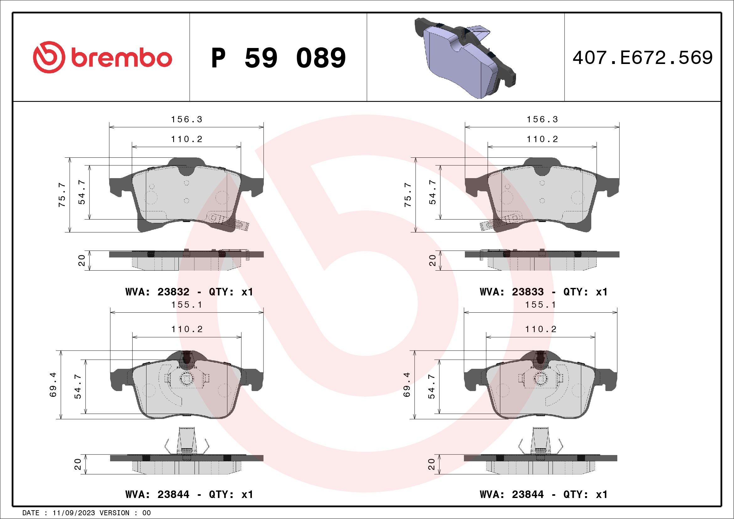 BREMBO Fékbetét, mind P59089_BREMBO