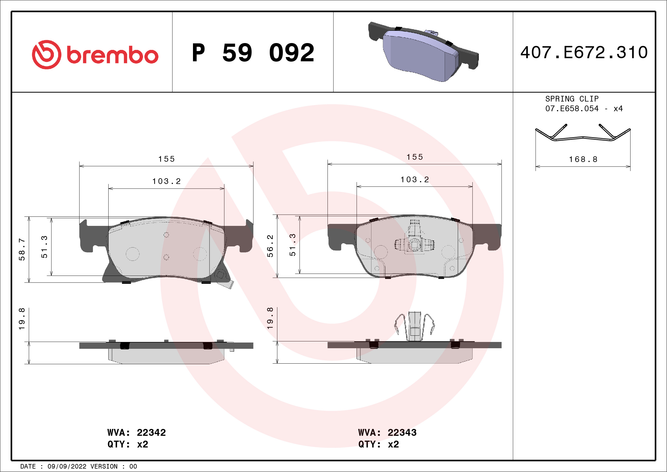 BREMBO Első fékbetét P59092_BREMBO