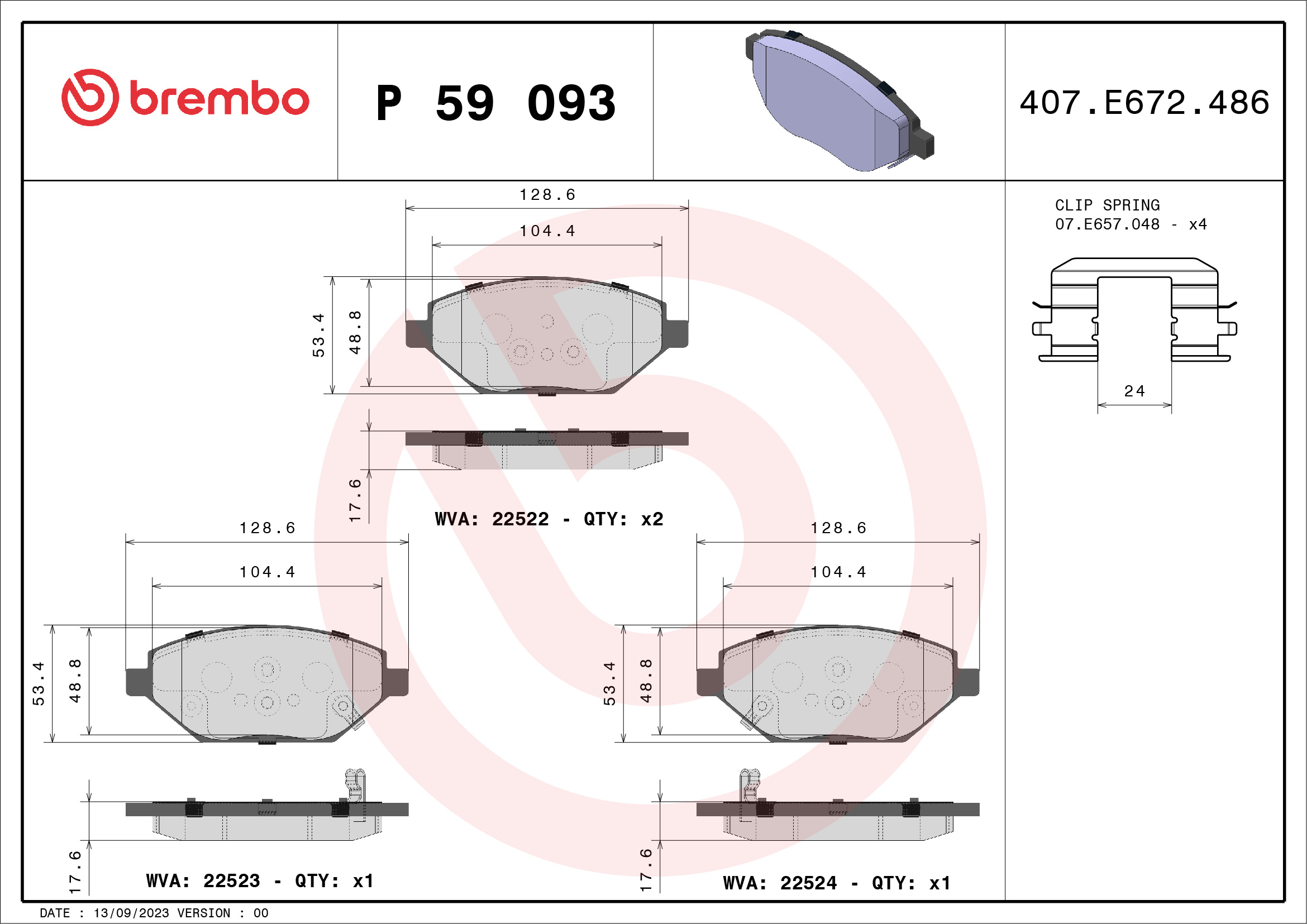 BREMBO Fékbetét, mind P59093_BREMBO