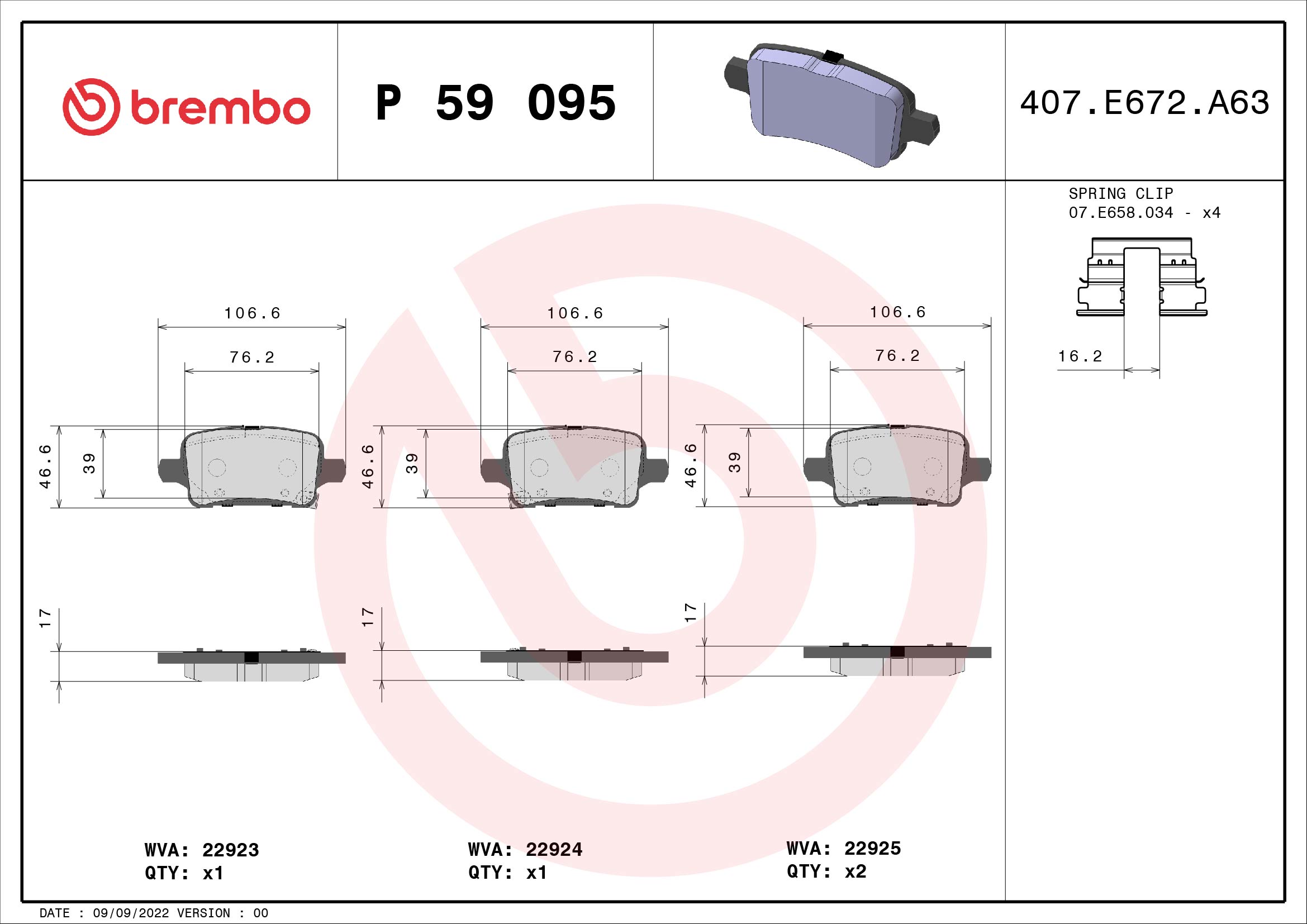 BREMBO Fékbetét, mind P59095_BREMBO