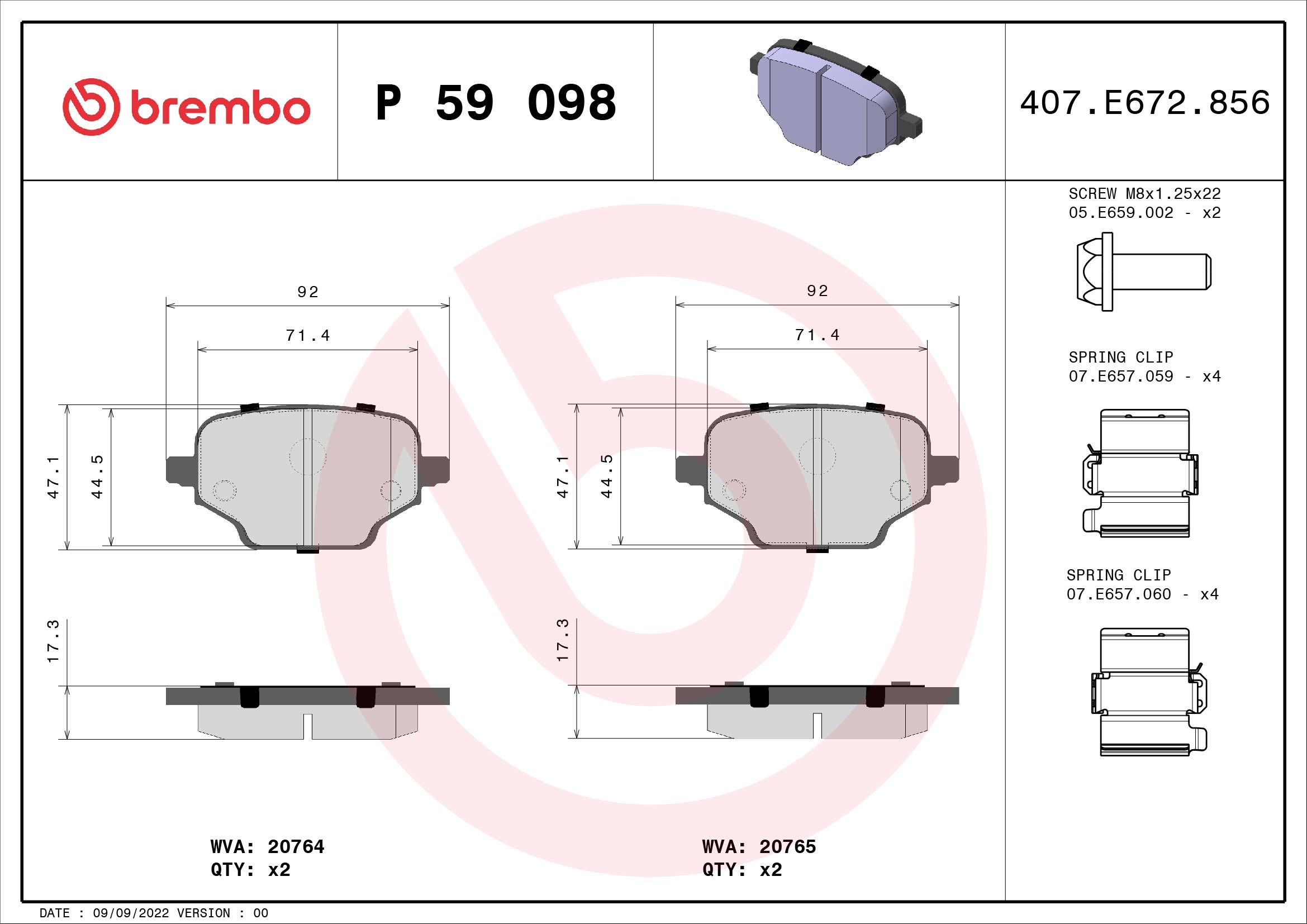 BREMBO Fékbetét, mind P59098_BREMBO