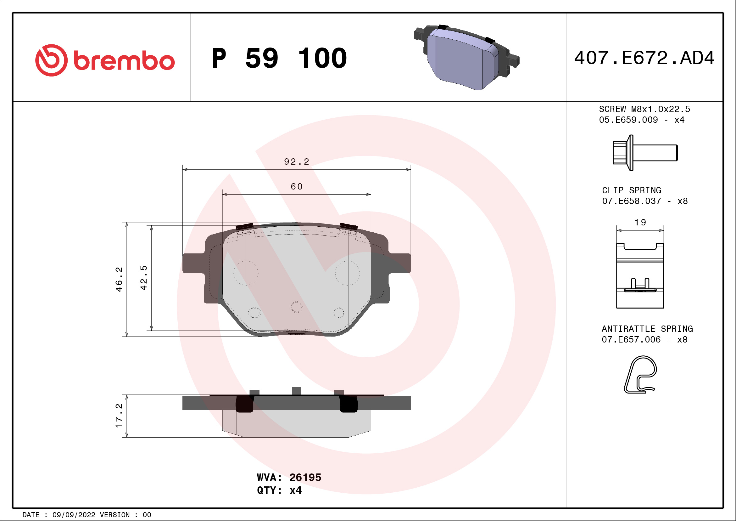 BREMBO Fékbetét, mind P59100_BREMBO