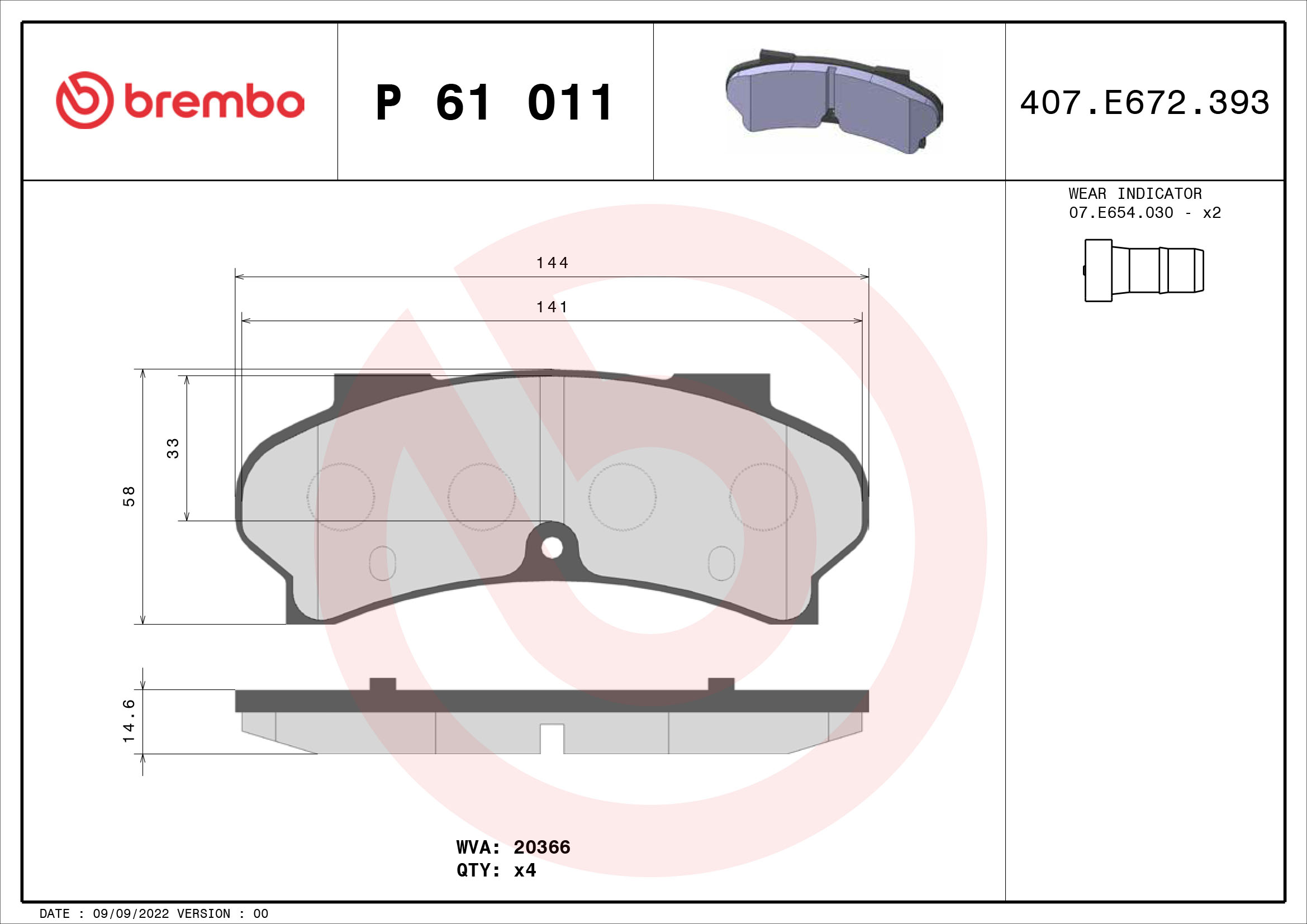 BREMBO Első fékbetét P61011_BREMBO