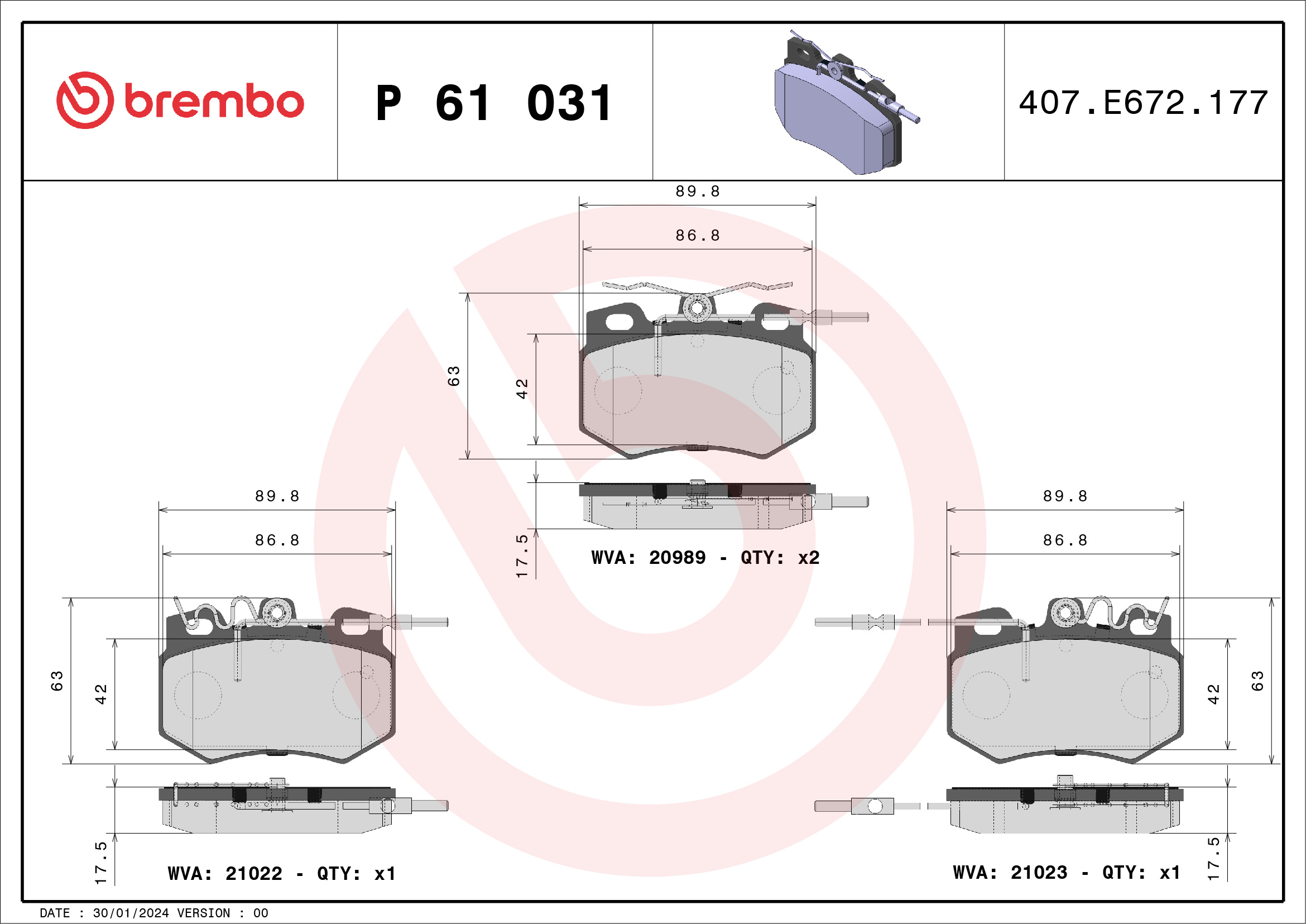 BREMBO Első fékbetét P61031_BREMBO