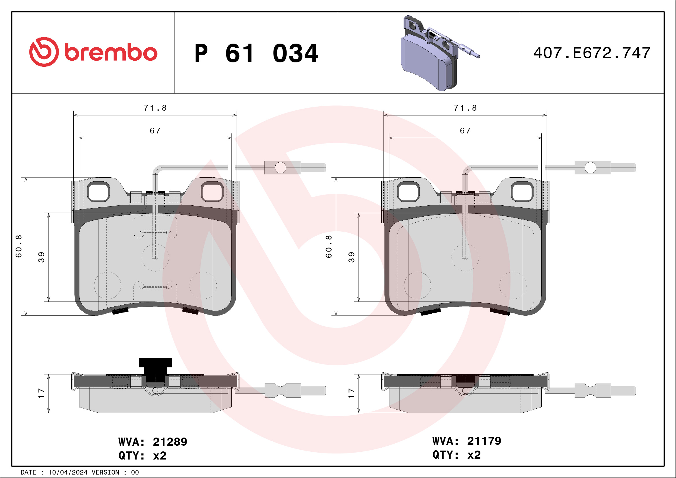 BREMBO Első fékbetét P61034_BREMBO