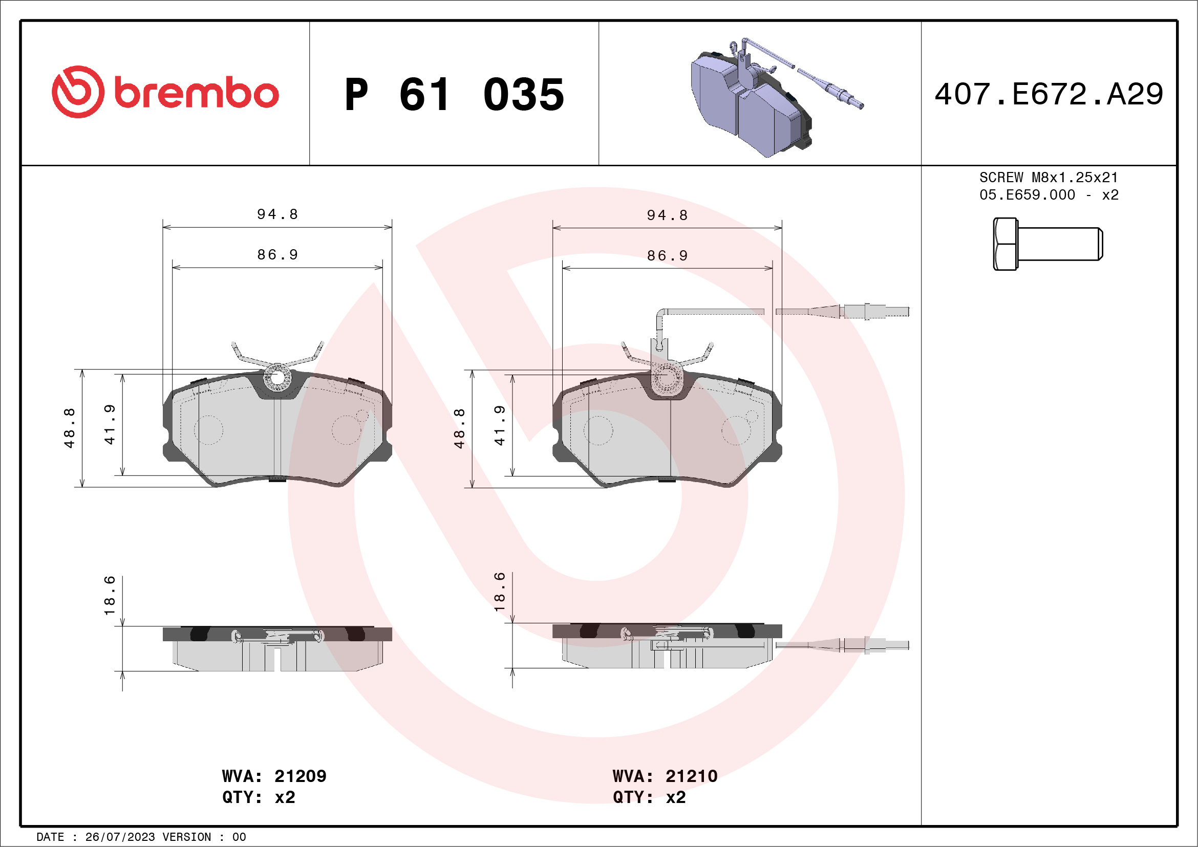 BREMBO Első fékbetét P61035_BREMBO