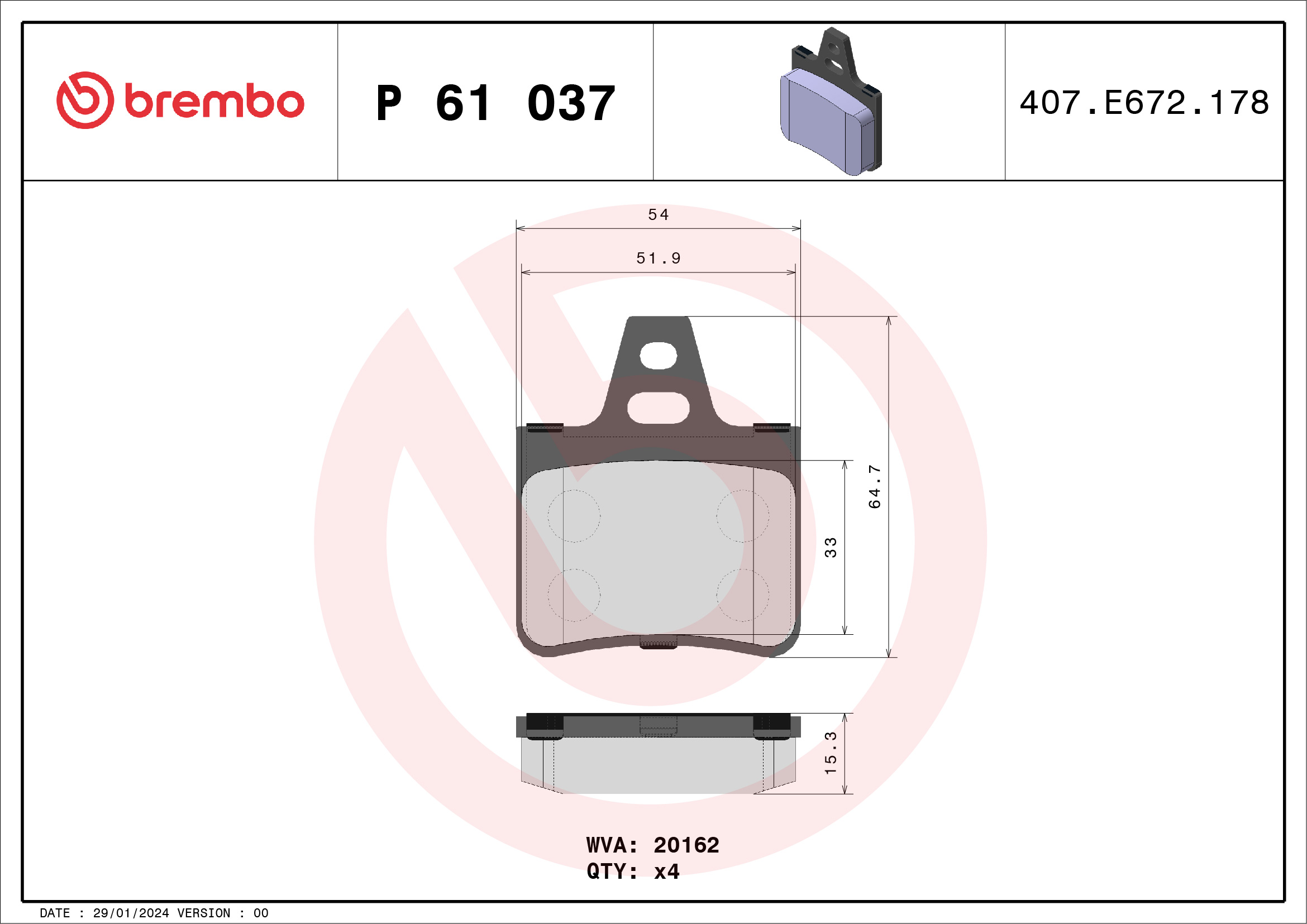 BREMBO Hátsó fékbetét P61037_BREMBO