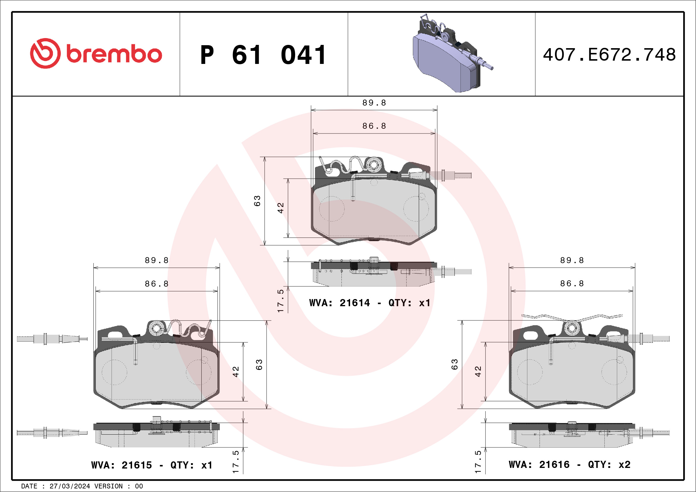 BREMBO Első fékbetét P61041_BREMBO