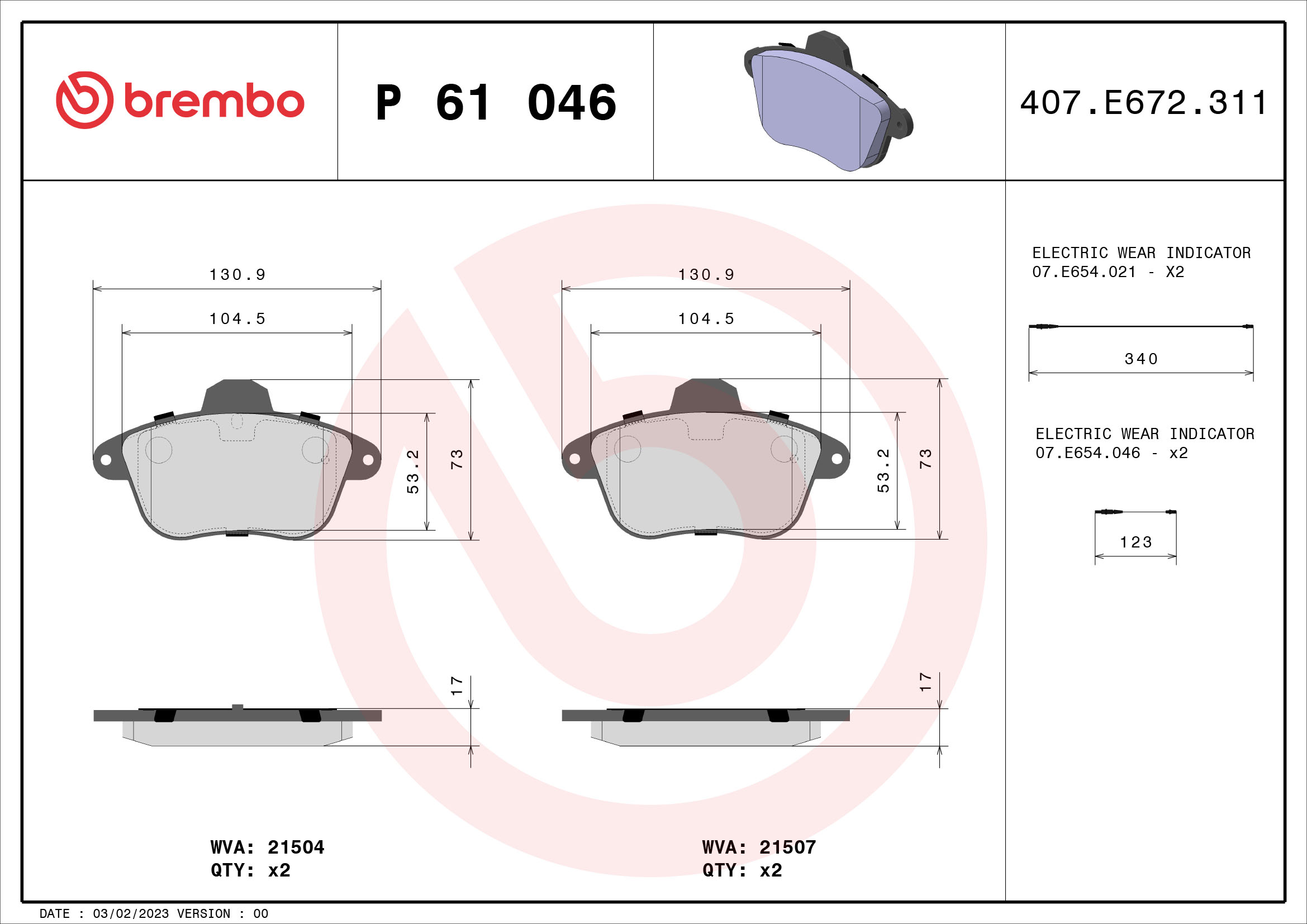 BREMBO Fékbetét, mind P61046_BREMBO