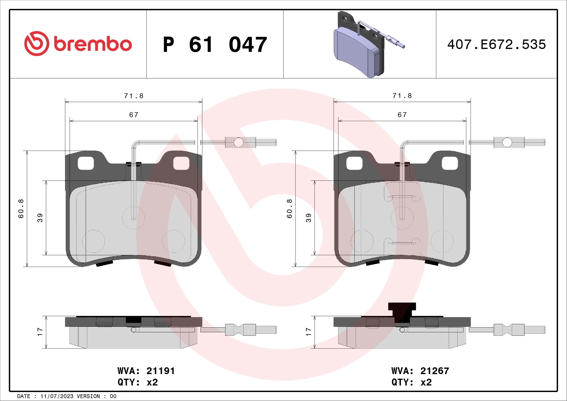 BREMBO Első fékbetét P61047_BREMBO