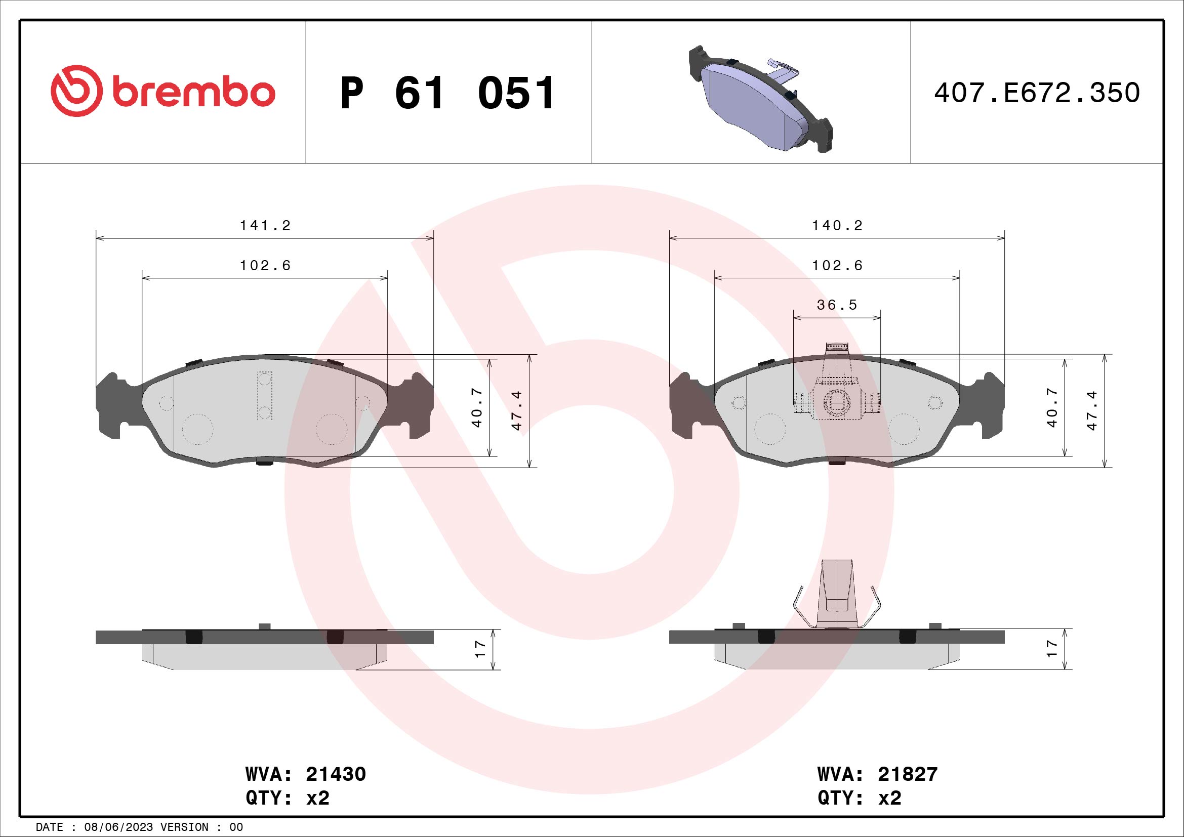 BREMBO Első fékbetét P61051_BREMBO