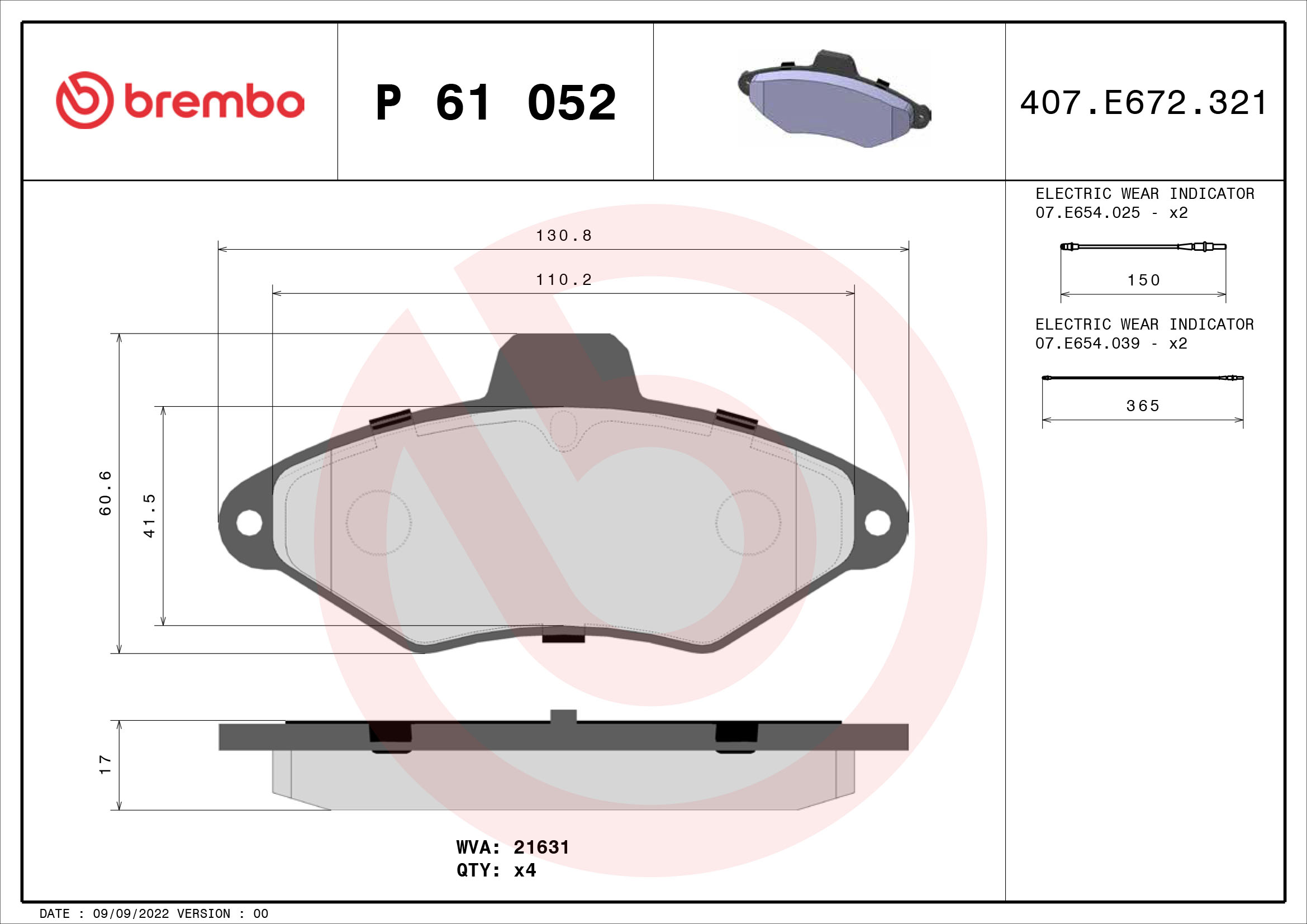 BREMBO Első fékbetét P61052_BREMBO