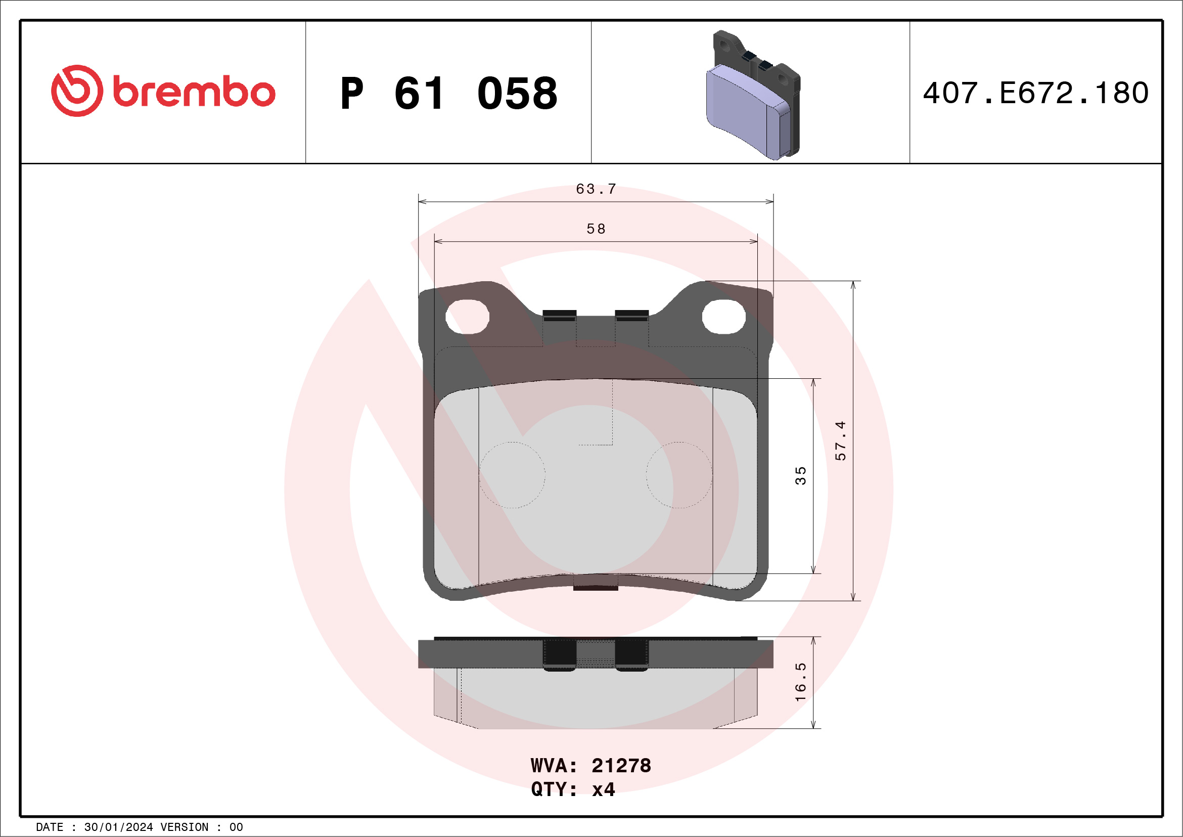 BREMBO Hátsó fékbetét P61058_BREMBO