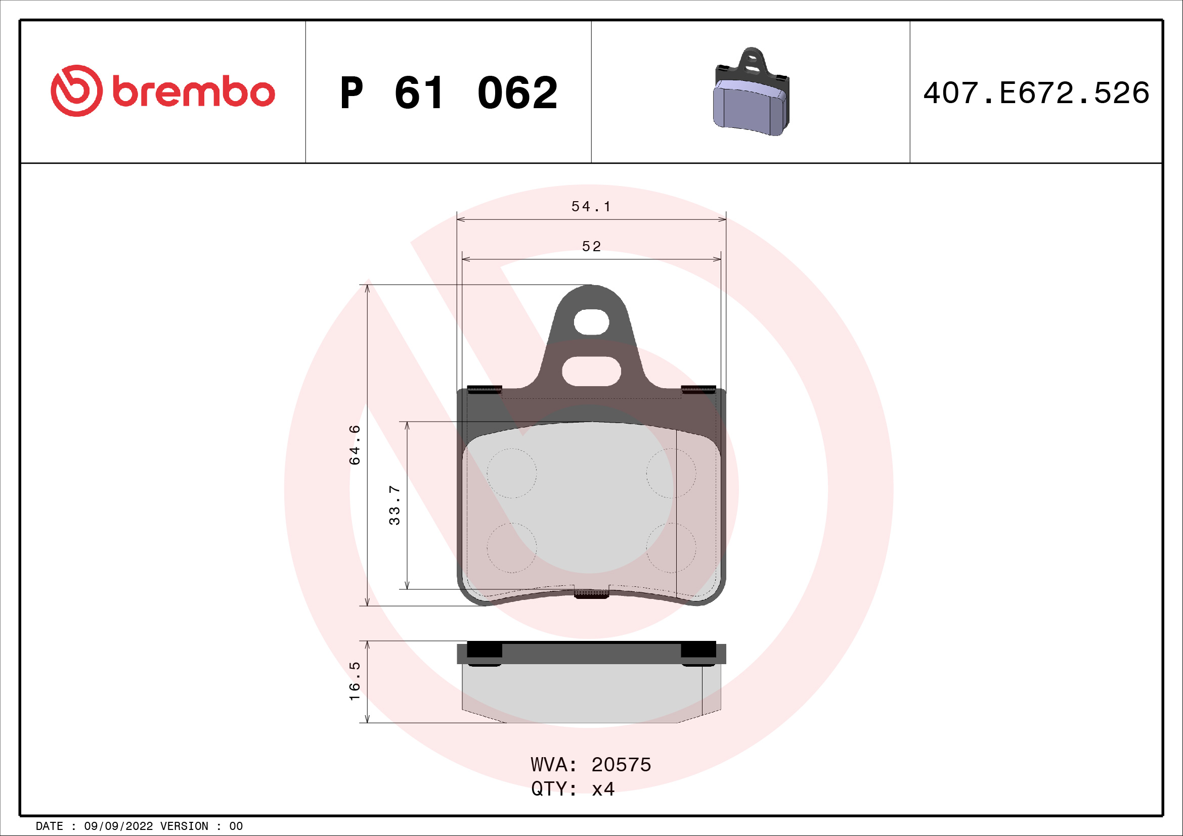 BREMBO Hátsó fékbetét P61062_BREMBO