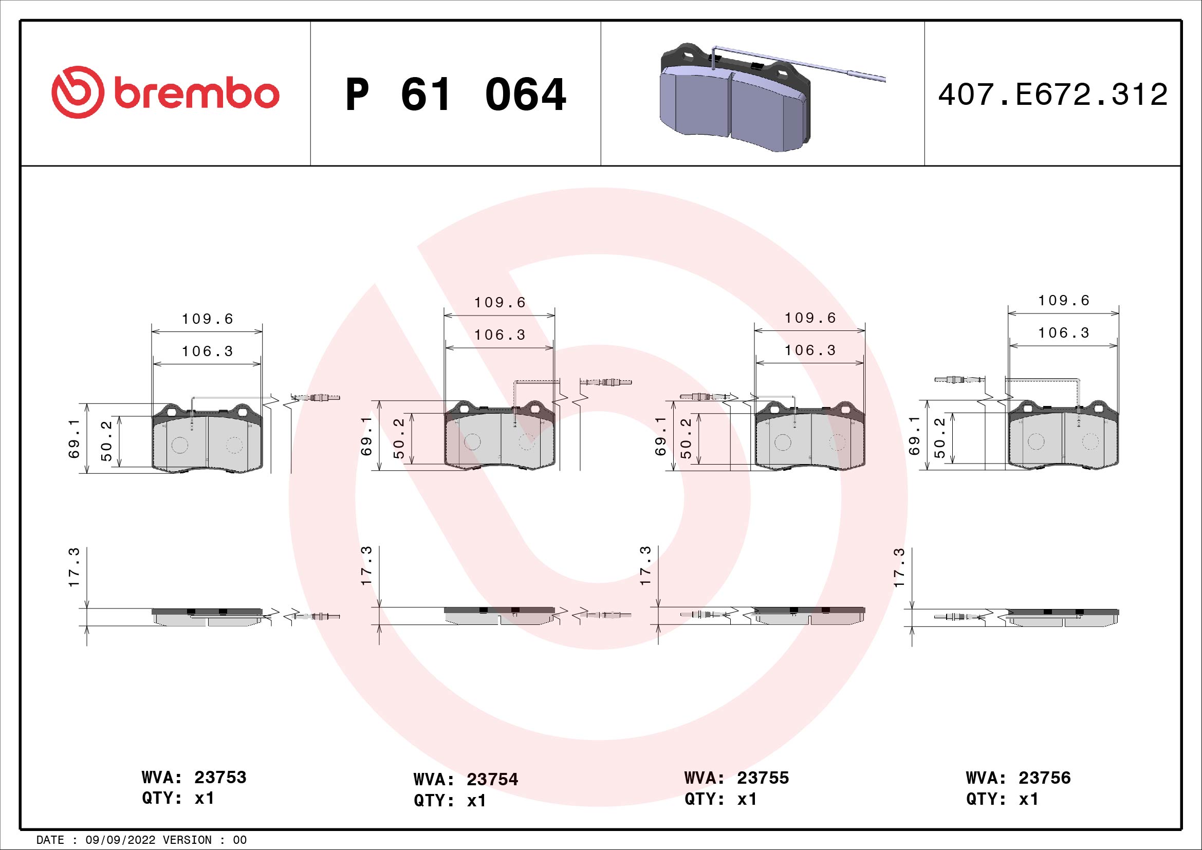 BREMBO Első fékbetét P61064_BREMBO