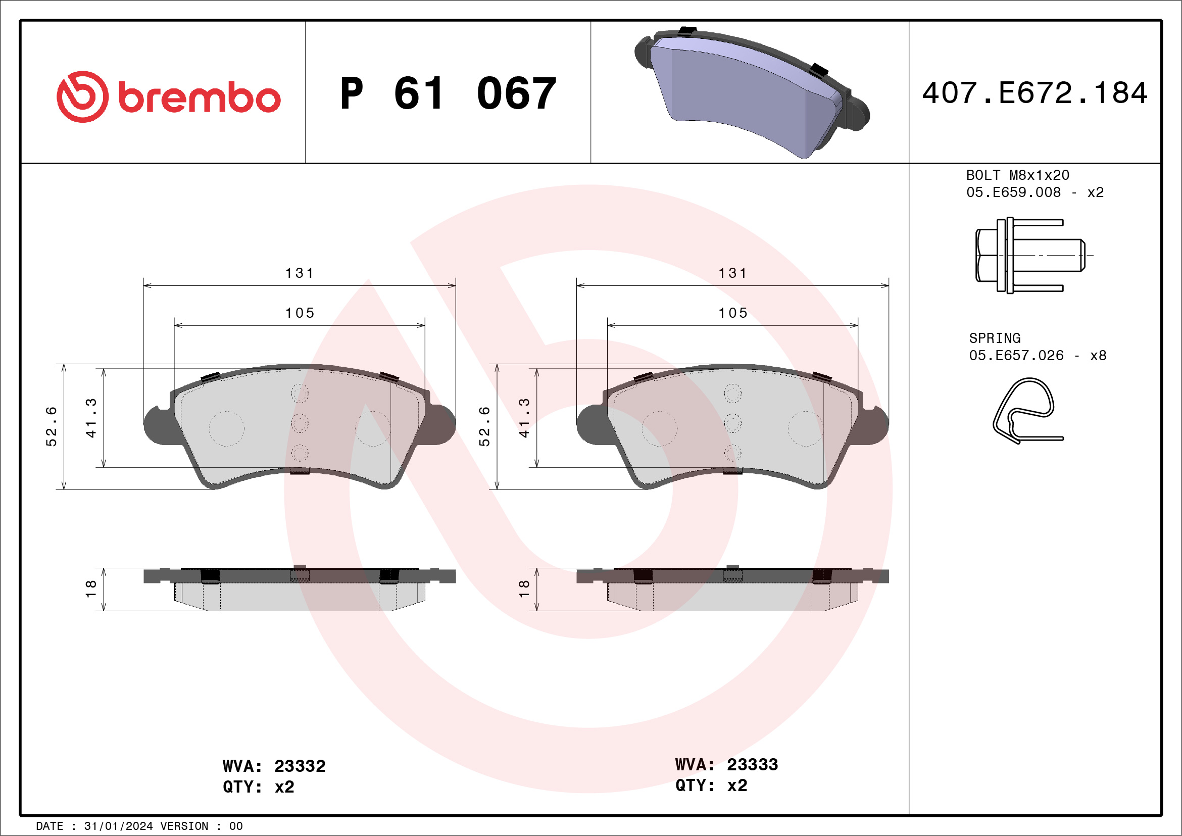 BREMBO Első fékbetét P61067_BREMBO